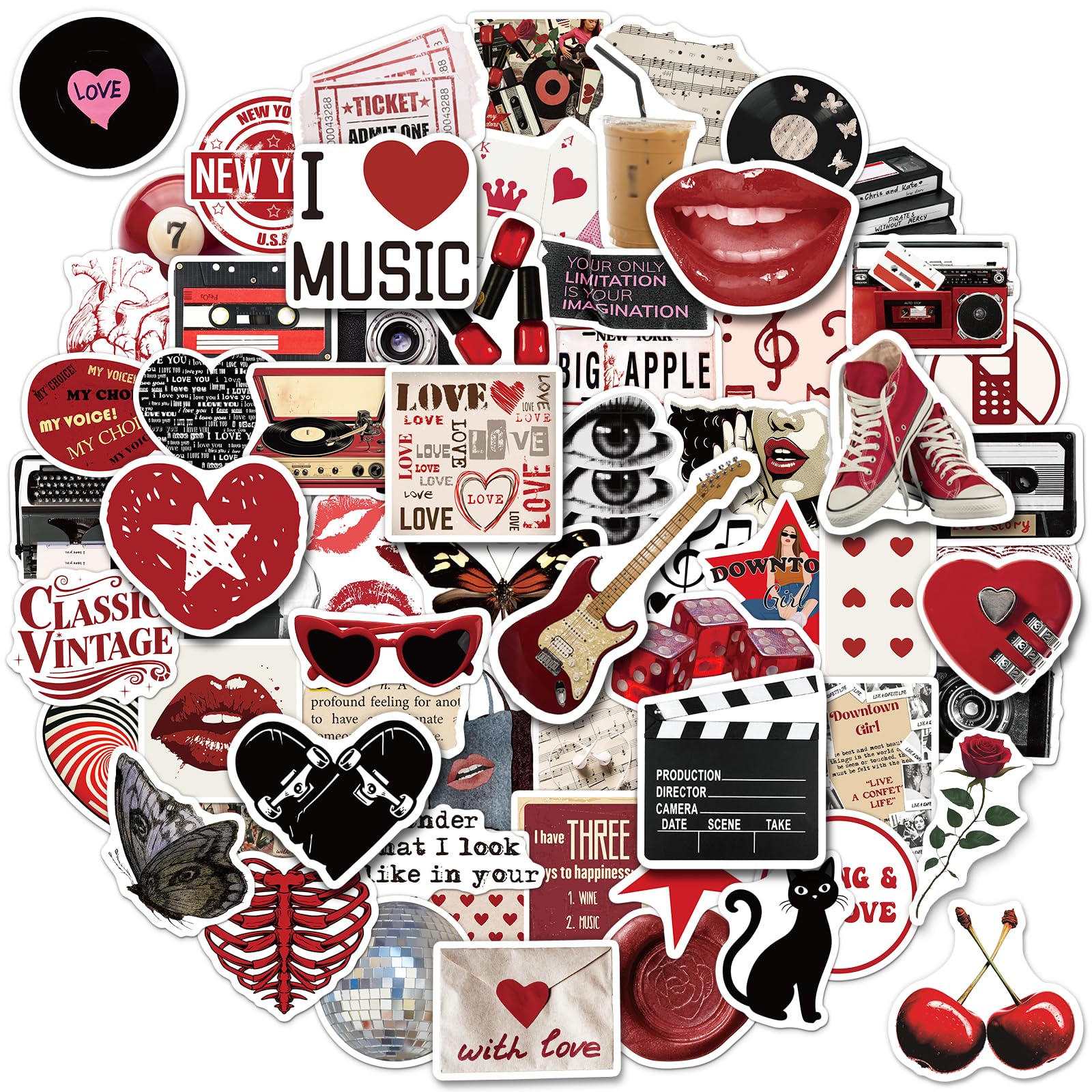 HomSeon 200PCS Downtown Girl Stickers, Aesthetic Trendy Stickers Pack for Laptop Luggage Water Bottle, Red and Black Downtown Girl Decals Urban