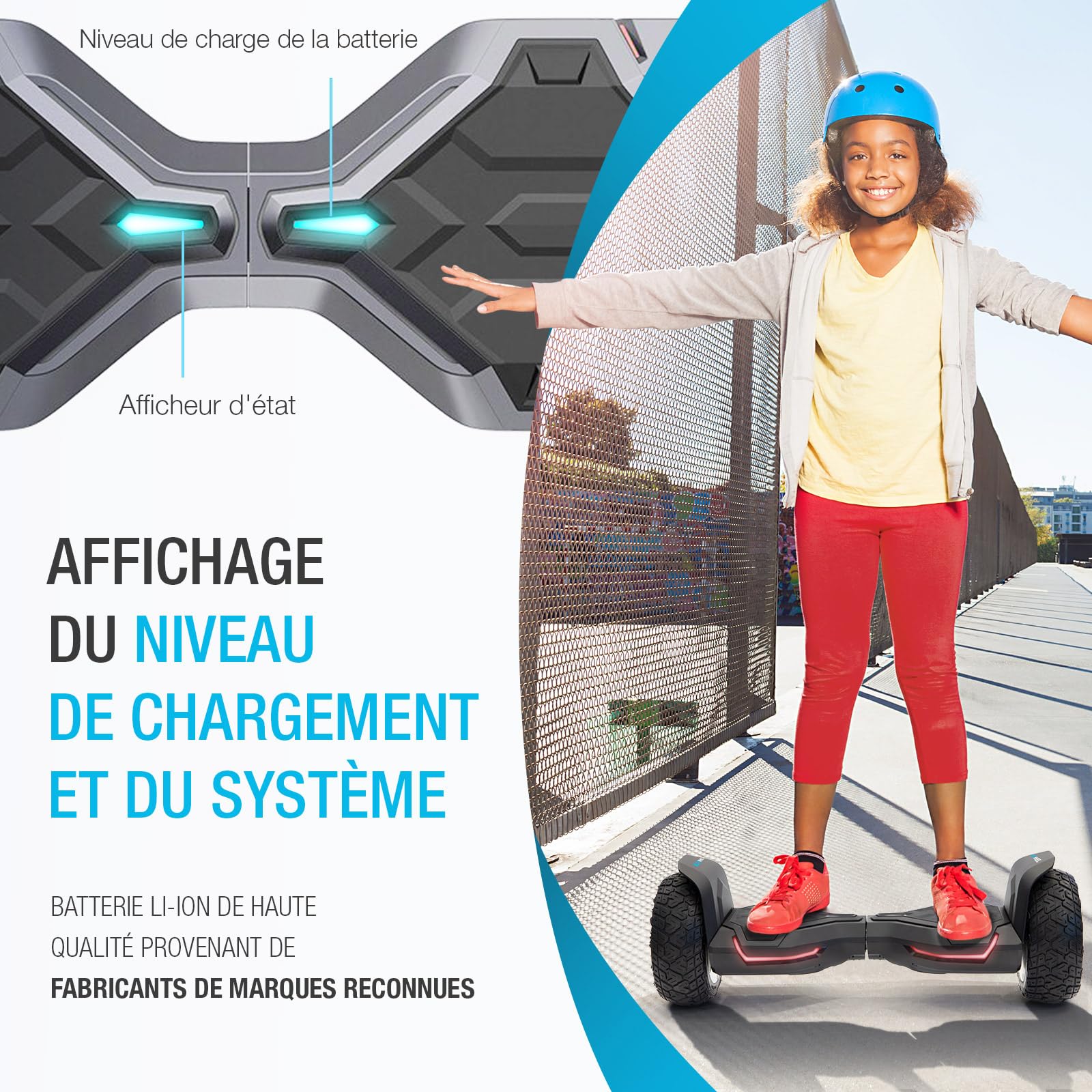 Bluewheel HX510 Hoverboard Tout Terrain 8,5 Pouces, Double Moteur, App, LED | Marque allemande, haut-parleur Bluetooth, éclairage LED, pneus SUV robustes, contrôle par app, mode enfant, , jusqu'à 120 kg