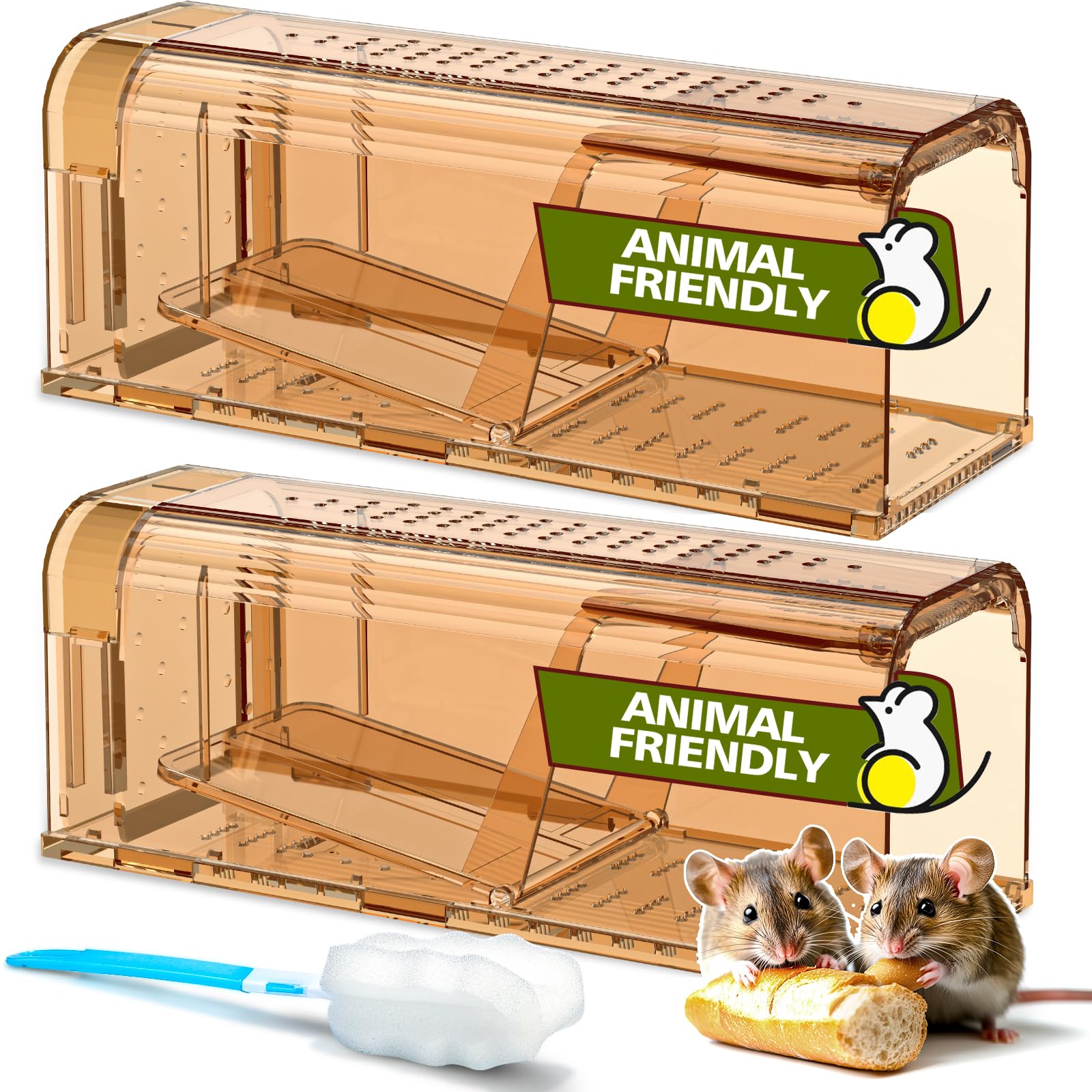 Lot De 2 Pièges à Souris Vivantes Avec Poignée Sans Contact - Réutilisables & Humanitaires