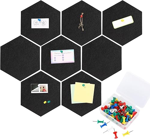 Miniatura 7 de Ctosree 12 tableros de anuncios de fieltro de 5.9 x 7 pulgadas, tableros de fieltro hexagonal, tira de corcho autoadhesiva con 50 pasadores para
