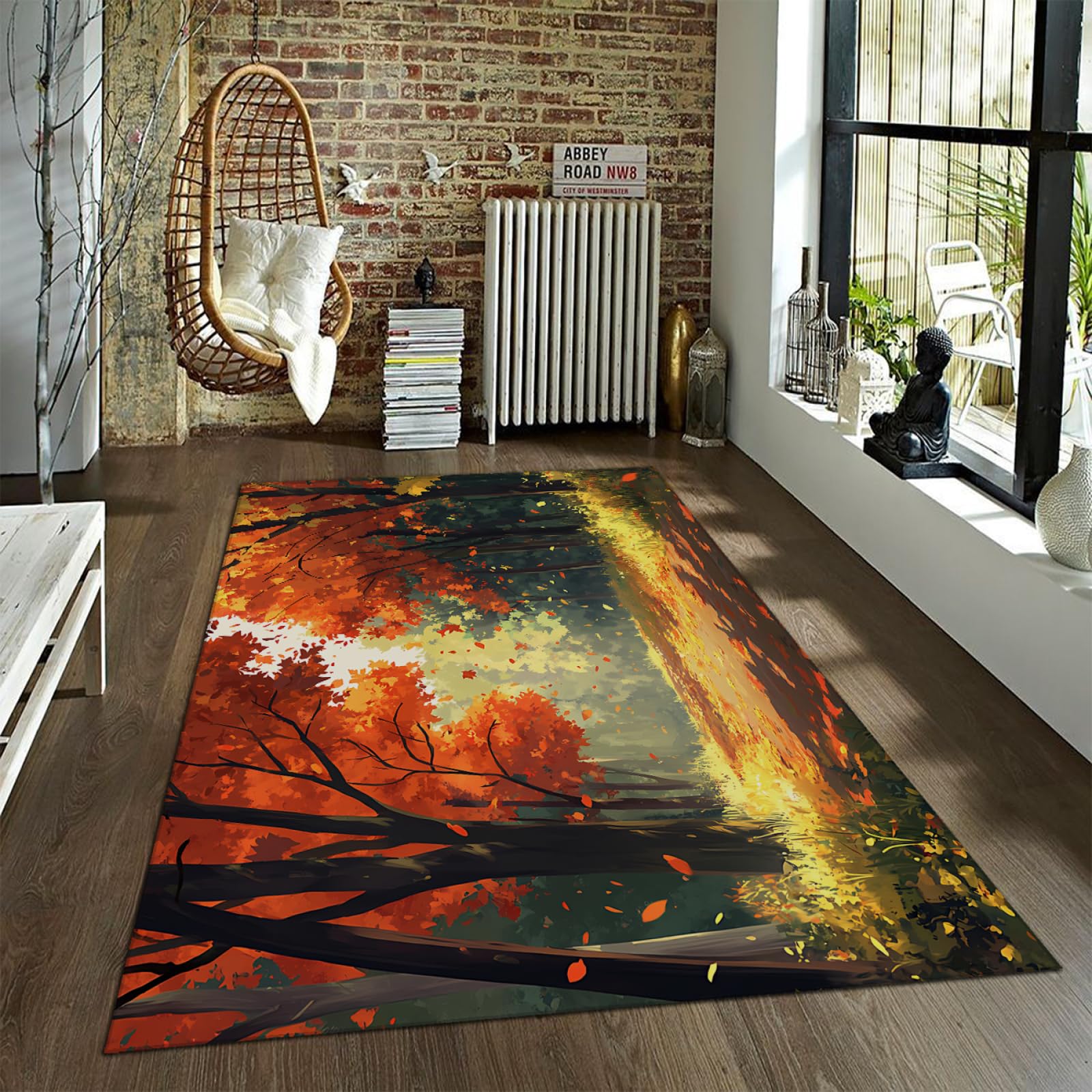 Tapis d'automne dessin animé orange 80x150cm lavable et ultra résistant pour couloir et salon
