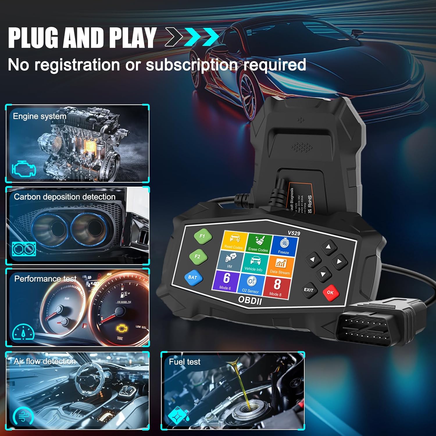 OBD2 Scanner Diagnostic Code Reader,Automotive OBD II Engine Light,Battery Tester,Mode 6, Mode 8 & I/M Readiness,OBDII Scan Tool for All OBDII Cars 1996+(OBDIIBlack)