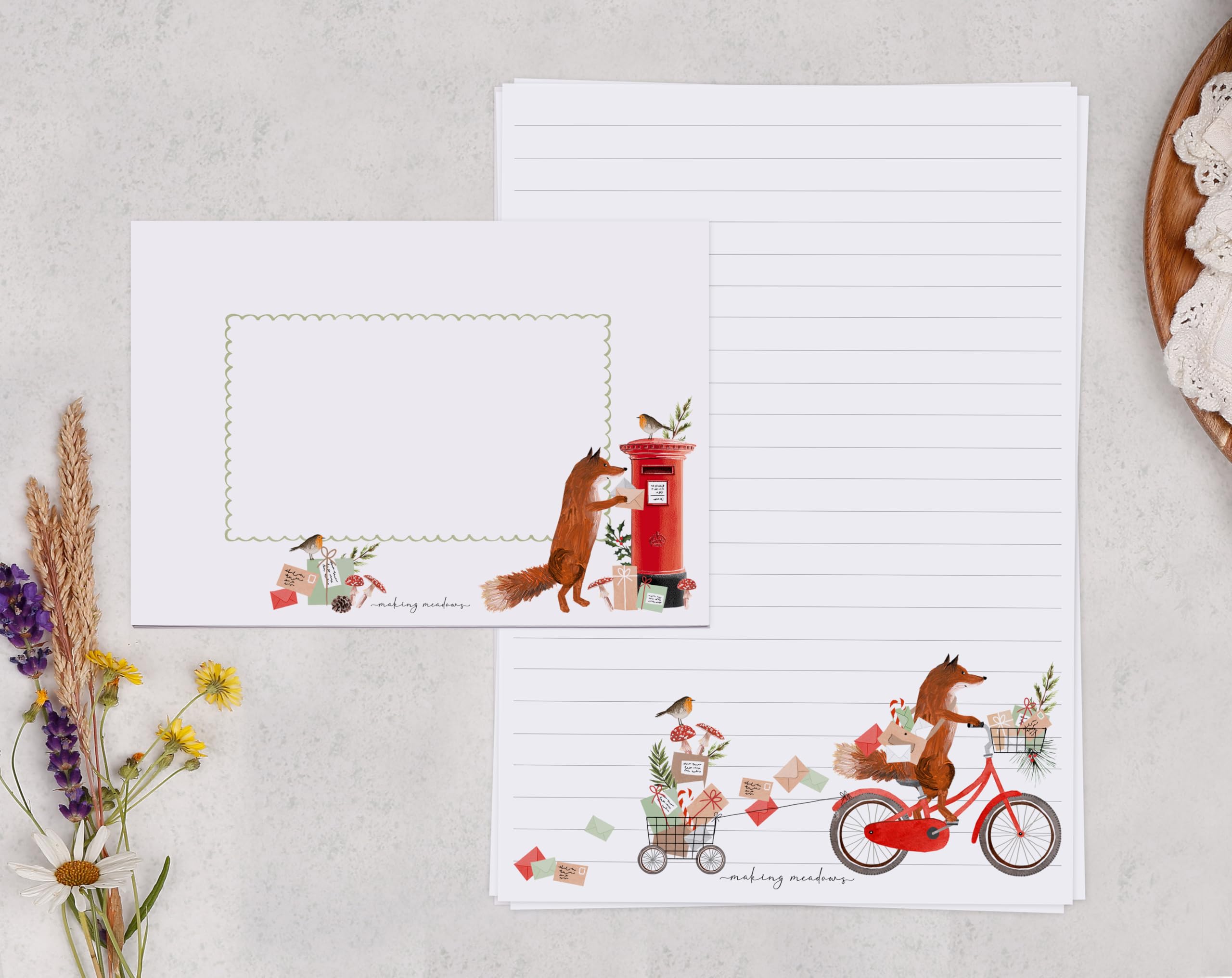 Making Meadows A5 Writing Paper with Envelopes, Lined Letter Writing Sets for Adults in Fox Design with Pretty Envelopes (20 Sheets & 10 Envelopes)