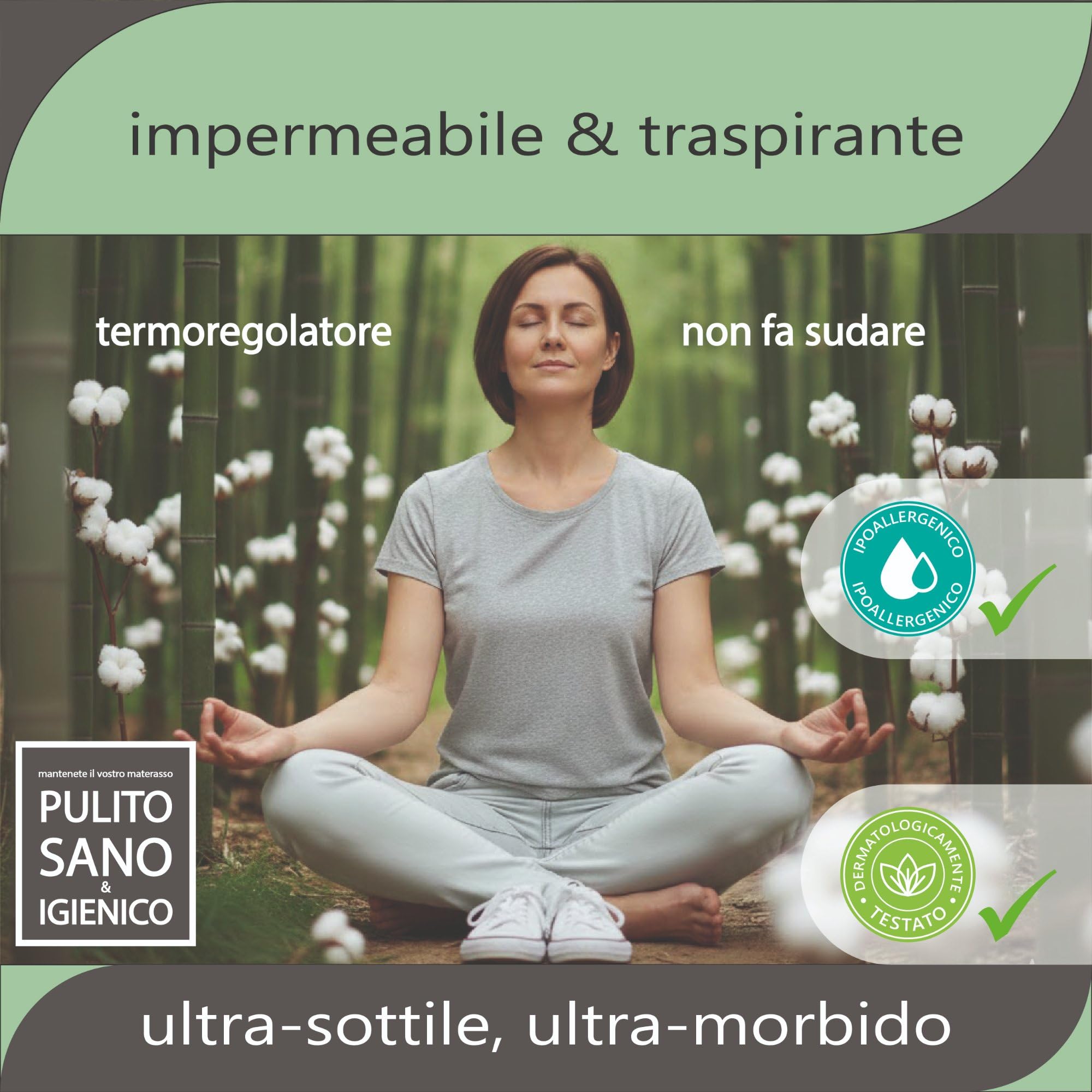Twillie Coprimaterasso 160 x 200 Bambù – Qualità Premium – Impermeabile e Traspirante – Con Cotone Naturale, Trattamento Svizzero Sanitized® Anti-Acari Antibatterico Anti-Odore – Made in UE