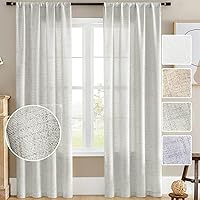 Vista 17 de Cortinas de lino semitransparentes con textura de cocina, 36 pulgadas de largo, cortinas pequeñas con bolsillo para barra, cortinas para cafetería
