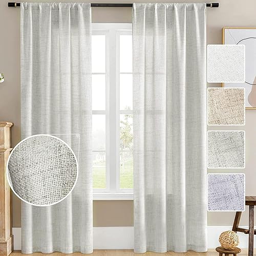 Miniatura 17 de Cortinas de lino semitransparentes con textura de cocina, 36 pulgadas de largo, cortinas pequeñas con bolsillo para barra, cortinas para cafetería