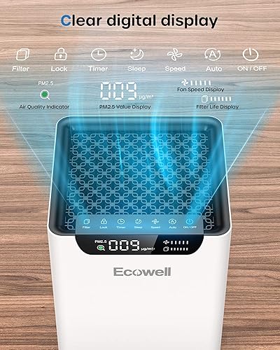 Miniatura 7 de ECOWELL Purificadores de aire para el hogar, habitación grande, dormitorio, para habitación de hasta 1185 pies cuadrados con sensor automático,
