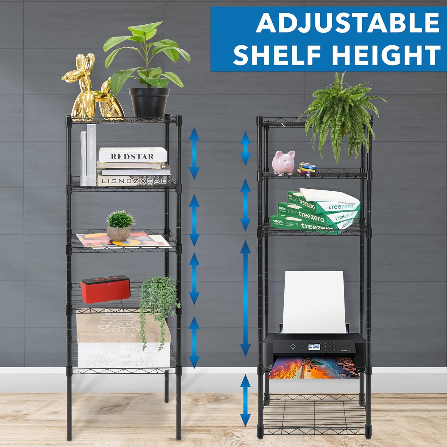 Mount-It! 5 Tier Metal Shelving Unit, Adjustable Wire Shelves, Steel Rack for Kitchen, Garage, Laundry Room, Storage Organizer, 16W x 11.25D in
