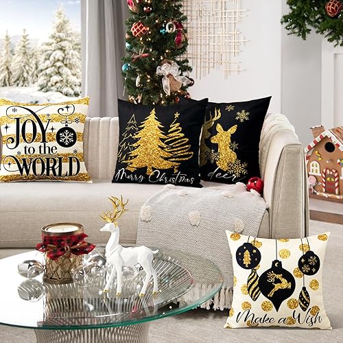 Miniatura 4 de OTOSTAR Juego de 4 fundas de almohada de árbol de Navidad de 18 x 18 pulgadas, con rellenos de almohada de 18 x 18 pulgadas, almohada para el hogar,