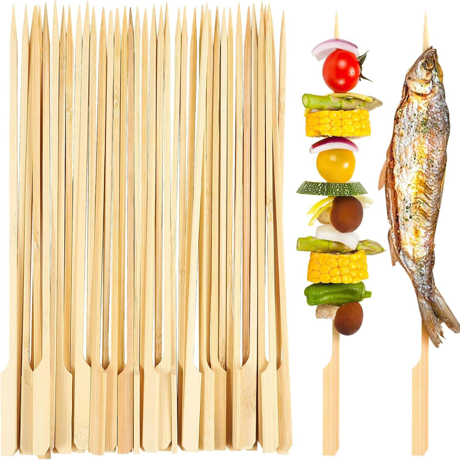 100 Pieces Bamboo Paddle Skewers 25CM, Flat Burgers Sticks Children Skewers Kids Wooden Fruits Picks Cocktail Sticks Skewers Barbecue Kebabs Skewers for Buffets Party Fountain Fondue Stick Holders