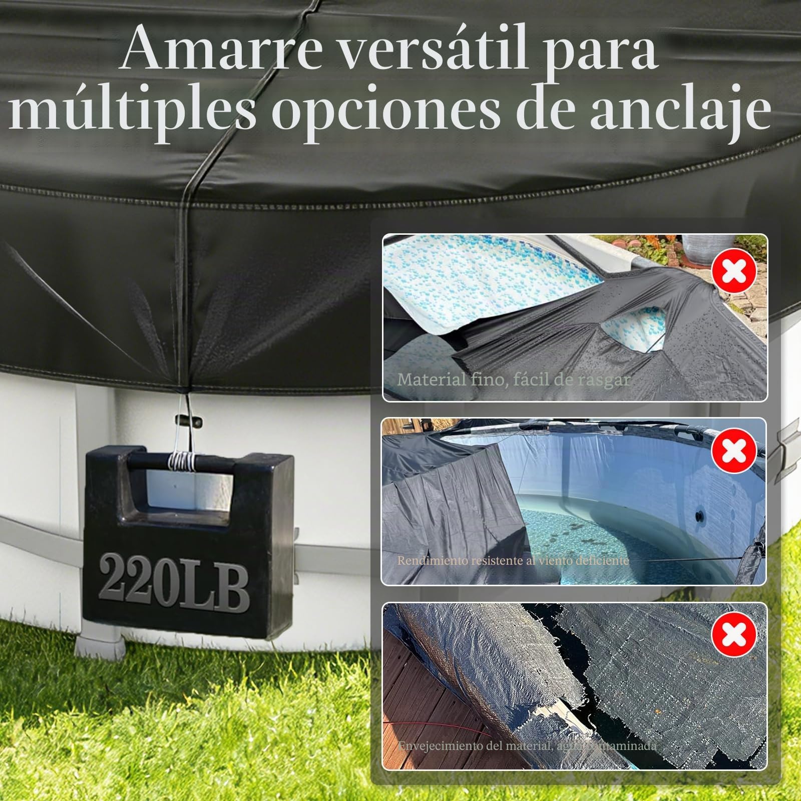 Cubierta para Piscina Redonda Ø365, para Piscinas Ø320-363 cm, Lona para Piscina con Cordón y Estacas, Oxford Lona Piscina con Protección UV, Hermética al Polvo, para Piscinas Elevadas y Trampolines