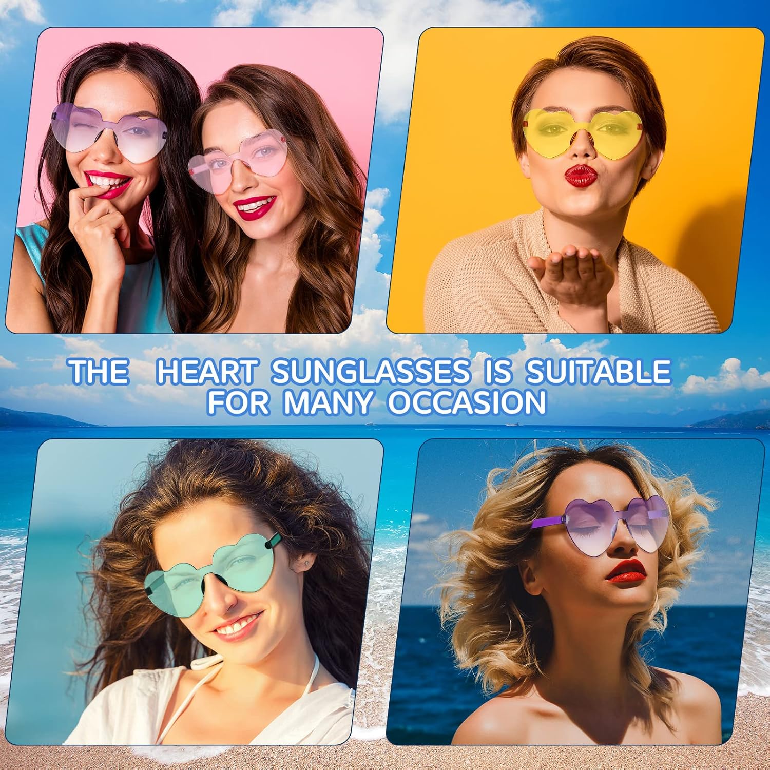 Konohan 50 Pairs Heart Shaped Sunglasses Bulk, Women Colorful Rimless Transparent Heart Glasses for Valentine's Day Party - Image 7