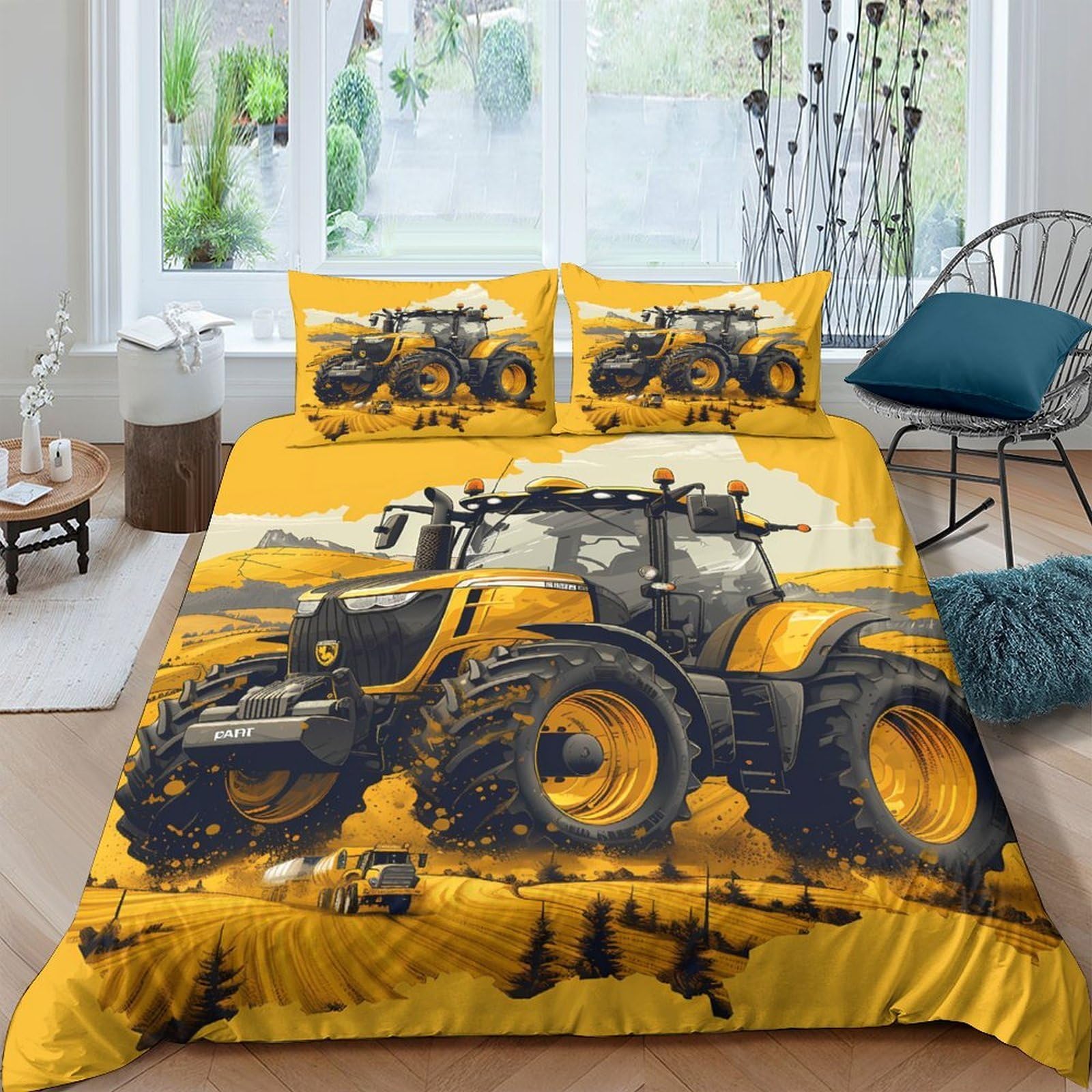 Ctjqhvkz Style-6 3D Printed Tractor Yellow Fitted Sheet Microfiber Soft Bed Cover For Bedroom Dorm Mattress Protection Decor Single（135X200cm）