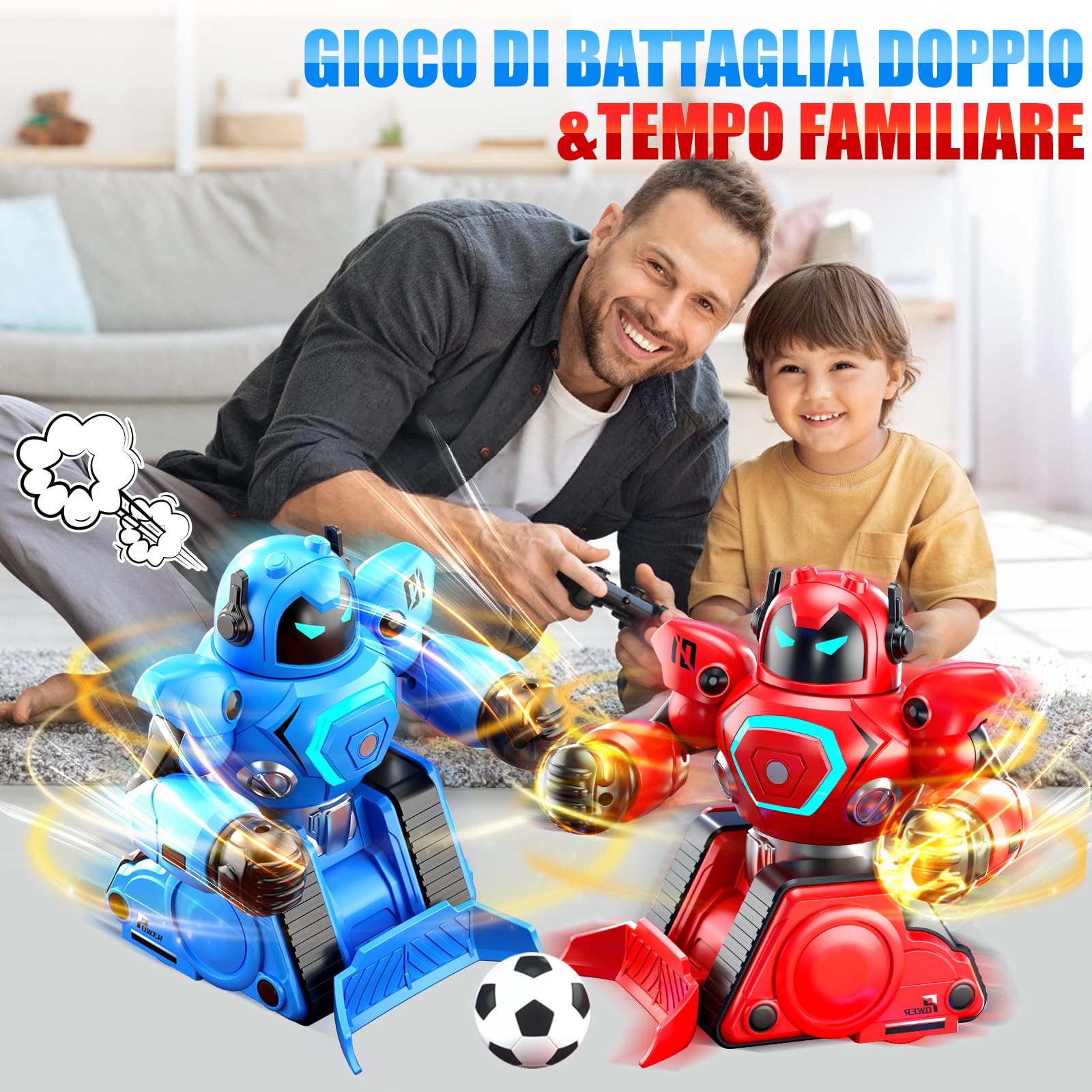 Herenear 2 Robot Kombat Telecomando per Bambini, RC Collision Robo Giocattolo, Combattimento Robot con Luce LED e Musica, Carrello da Calcio, Regali per Ragazzi Ragazze