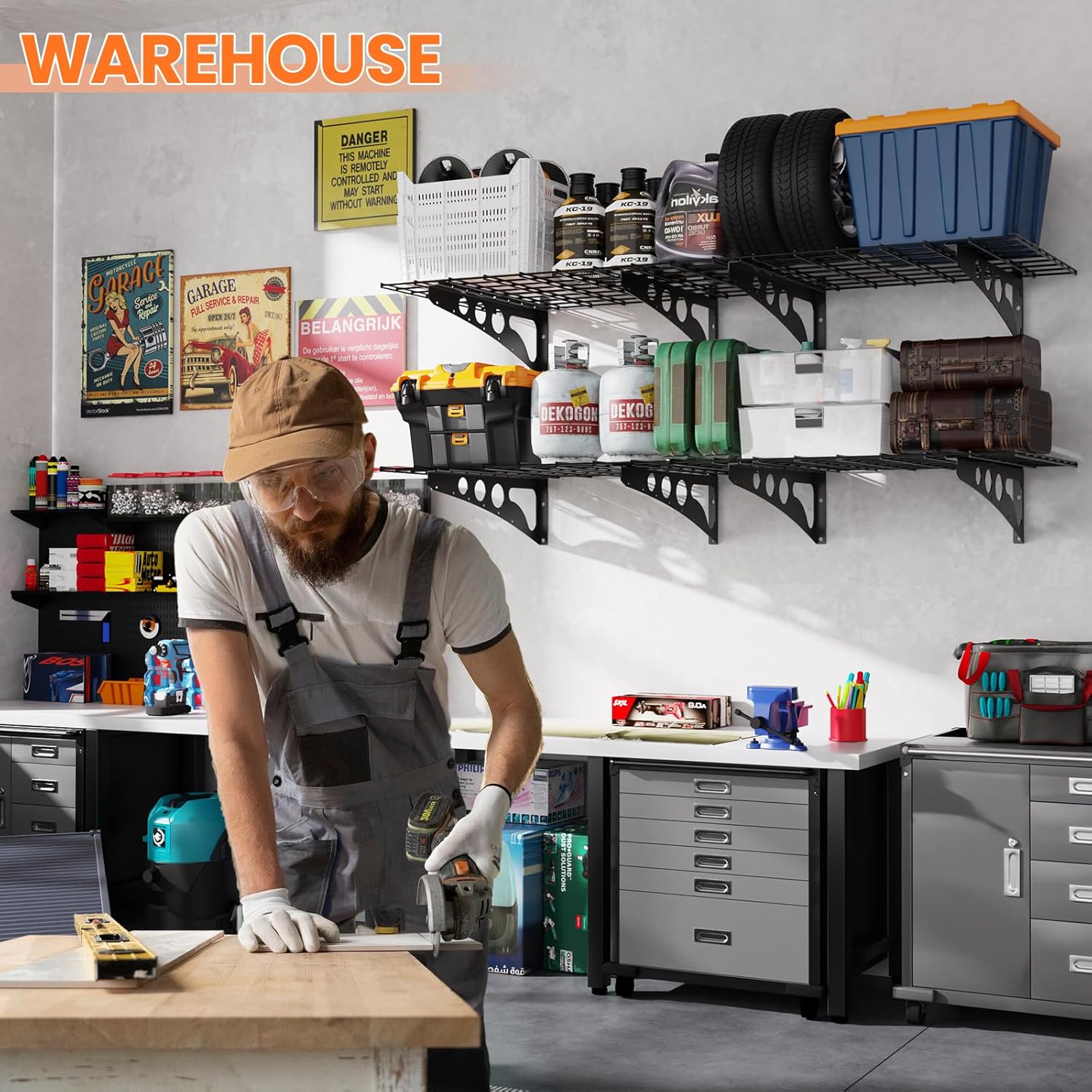 2x4ft Garage Shelving Wall Mounted,47" *24" Heavy Duty Walls Shelf Storage Rack,1100LBS Shelving Wall Mounted for Garage,Kitchens,Storeroom,Basement,Rust-Proof,Easy Installation - Image 2