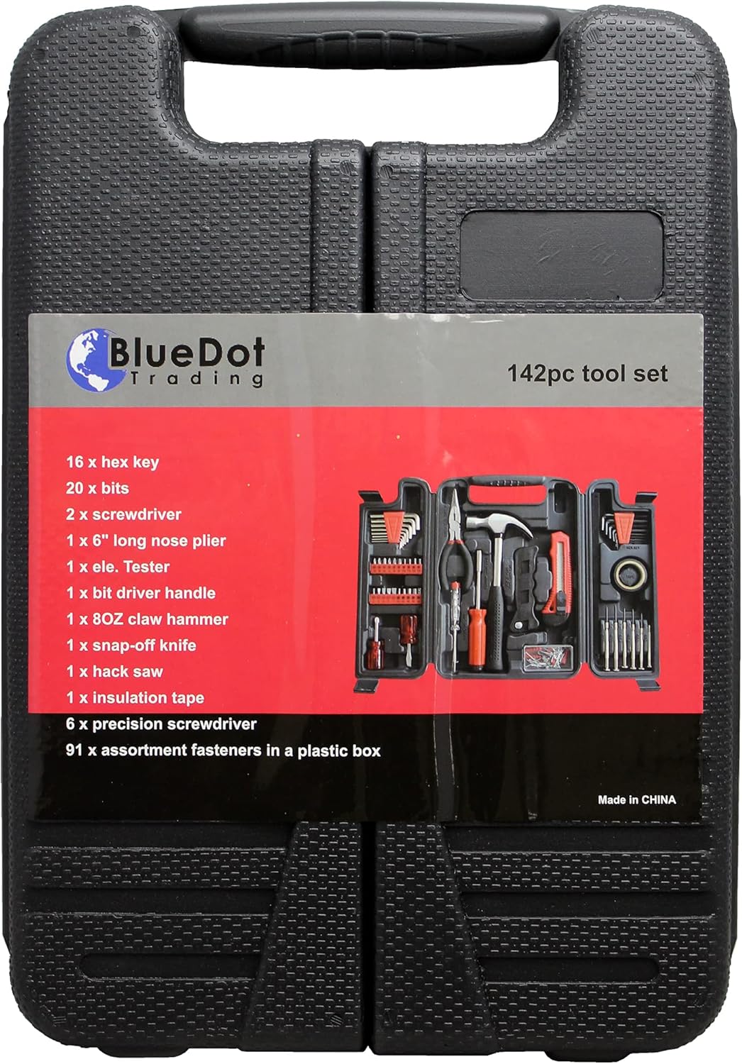 BlueDot Trading 142-Piece Big Tool Box Storage Case Set with Wrenches, Screwdrivers, Bits, and More Inside an Easy Carrying Molded Case, Handy for Household, Kitchen, Garage, or Dorm