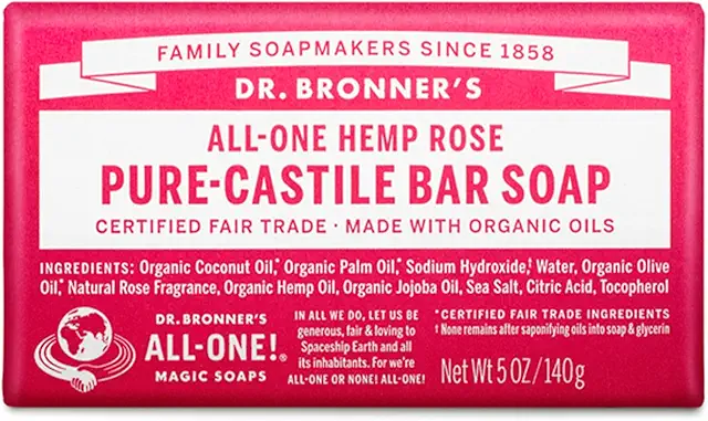 DR BRONNER'S Organic Rose Bar Soap 140g - Vegan Castile Soap