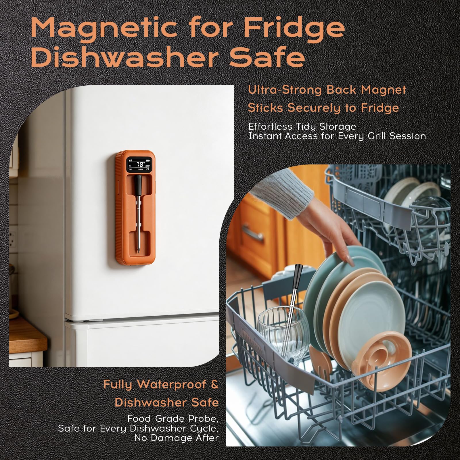 Termómetro de carne inalámbrico Bluetooth inteligente con alcance de 500 pies y alertas de aplicación, termómetro digital de cocina de sonda única para asar, ahumar, horno, cocina, perfecto para