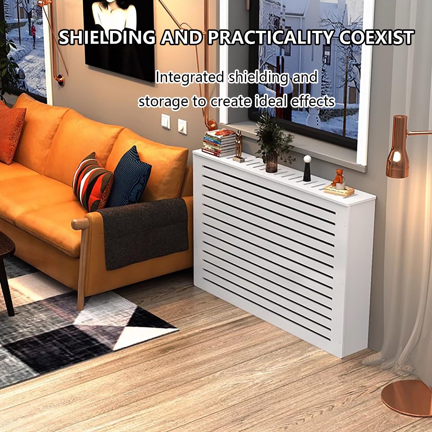MDF Heizkörperverkleidung,Verkleidung Heizkörper,Anti-Rauch-Wand Radiator Abdeckung,mehrere Belüftungslöcher auf der Oberseite, leicht zu reinigen,für Schlafzimmer Wohnzimmer.(L70*H70*T20cm)