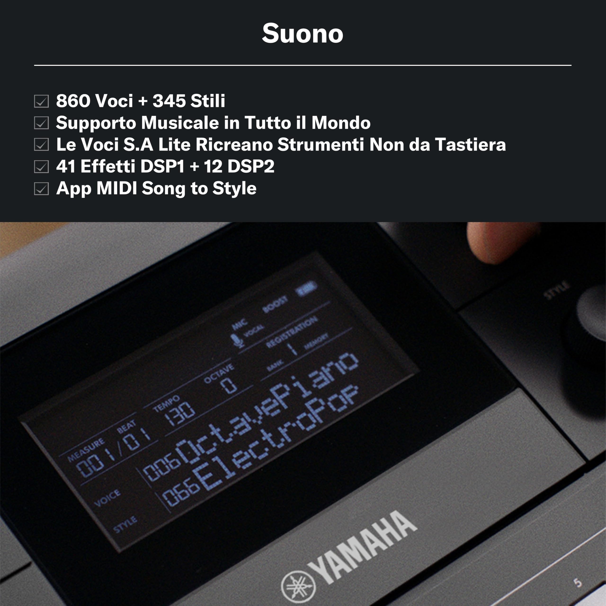 YAMAHA PSR-E483 Tastiera – Tastiera Portatile Moderna con 61 Tasti Sensibili al Tocco, 860 Voci con 15 Super Articulation Lite, 345 Stili, Speaker Potenti e USB-C – Nero