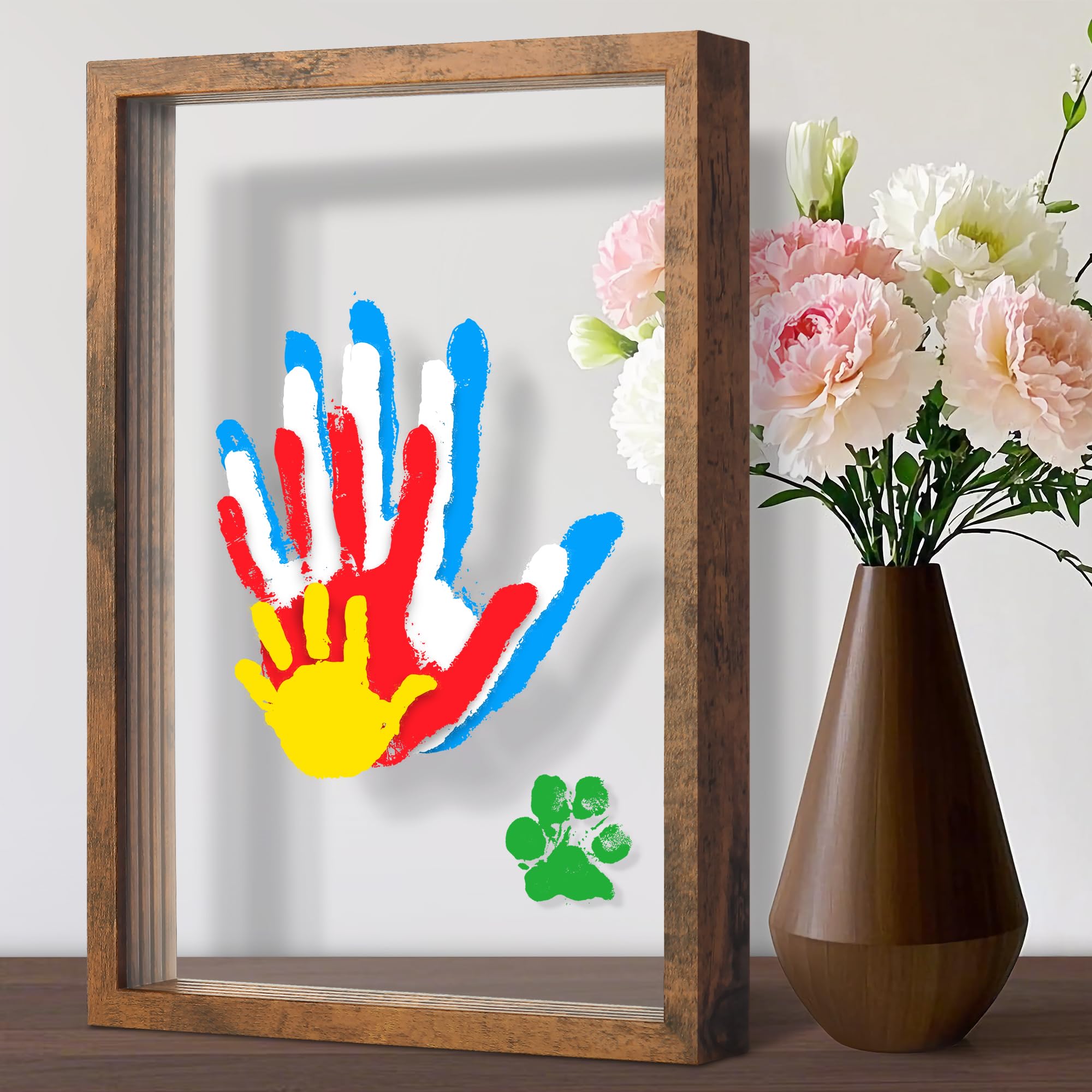 Yingsu Family Handprint Kit, DIY Craft Keepsake Wooden Frame, Personalized Hand Print Ornament, Family Gifts for New Parents, Grandma and Grandpa,