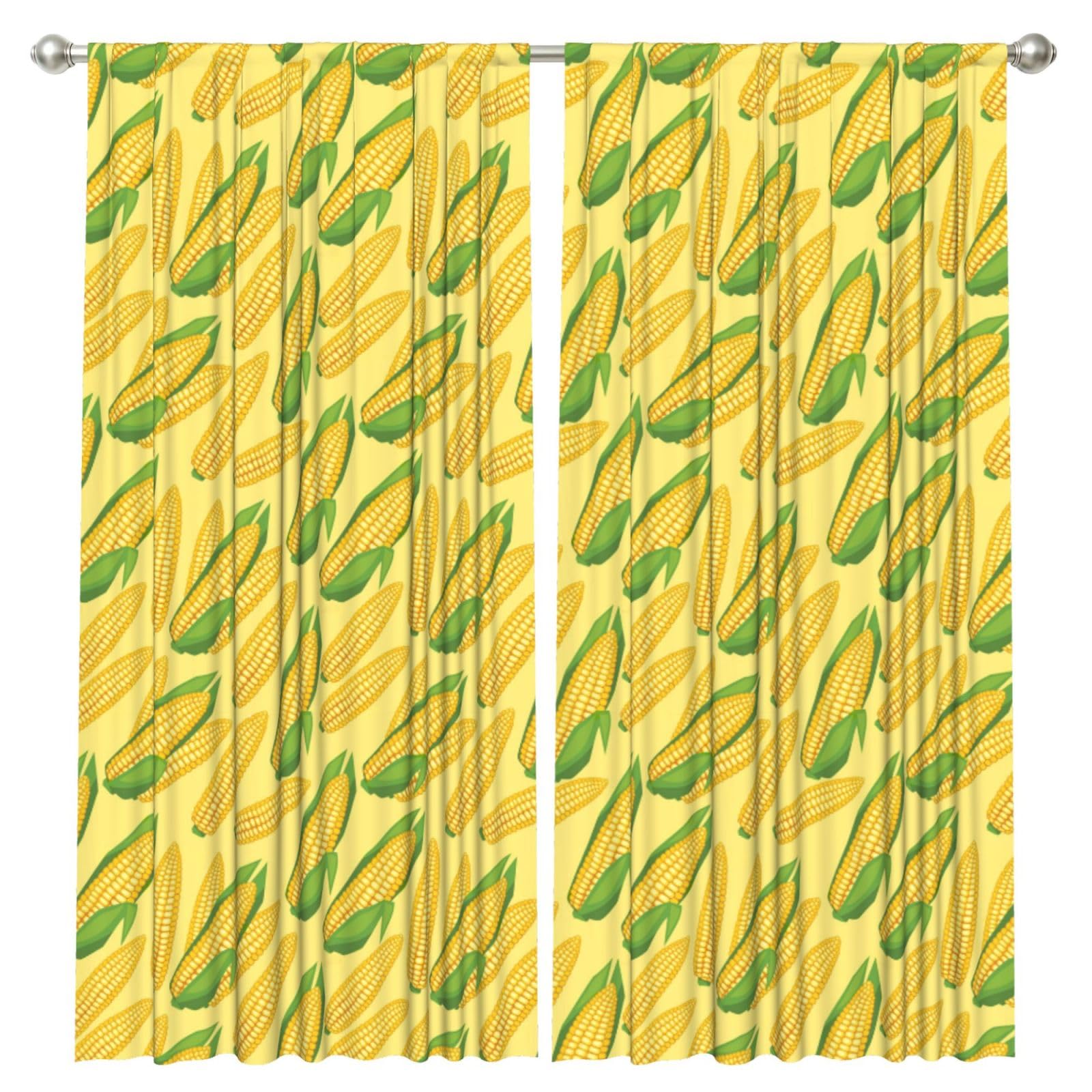 InOmak Fresh Ripe Corn Cobs, 2 Panels Window Curtains 52 x 84 Inch Blackout Curtains for Living Room Bedroom