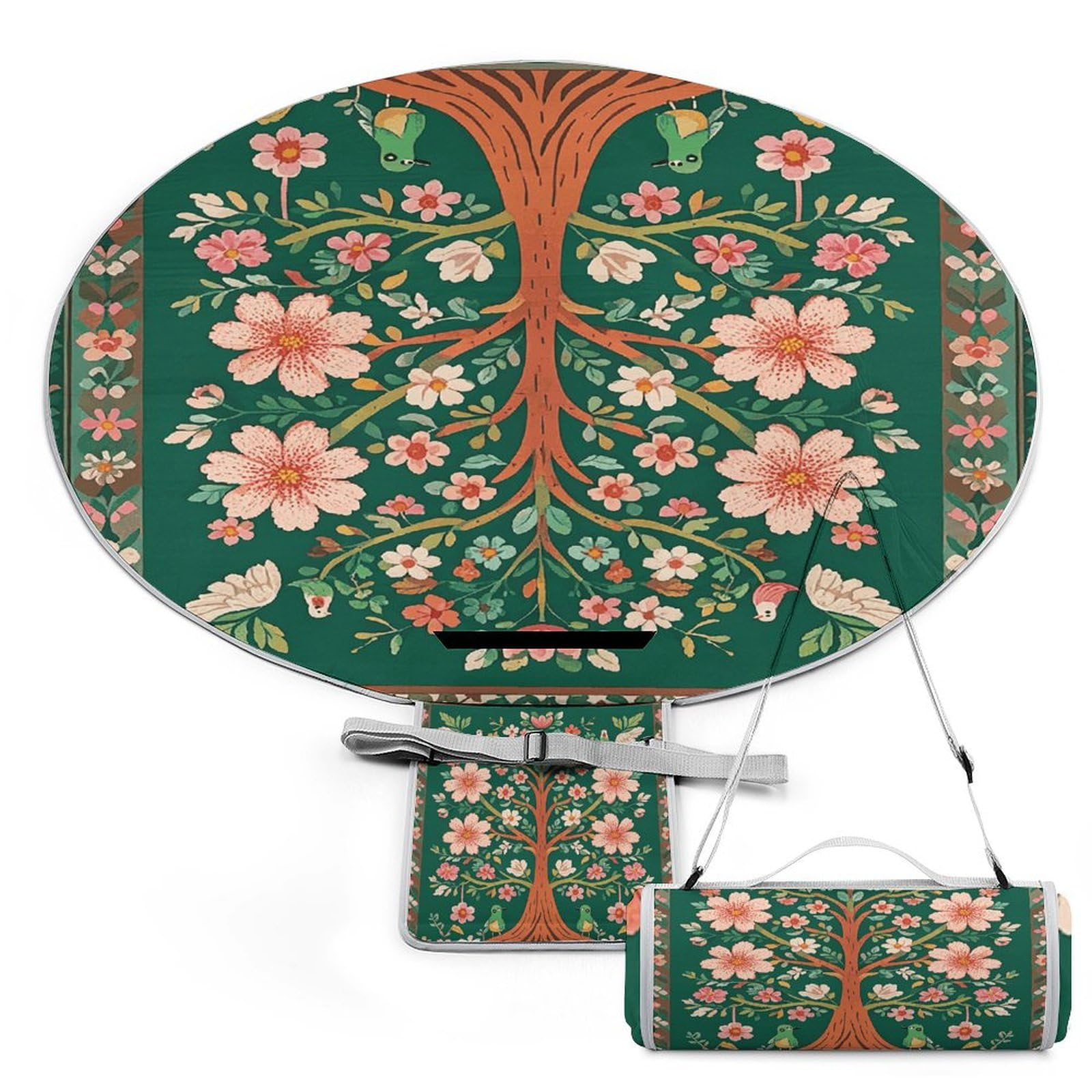 Green Tree of Life Tapis de pique-nique rond imperméable durable et portable extra large pour camping, plage, parc
