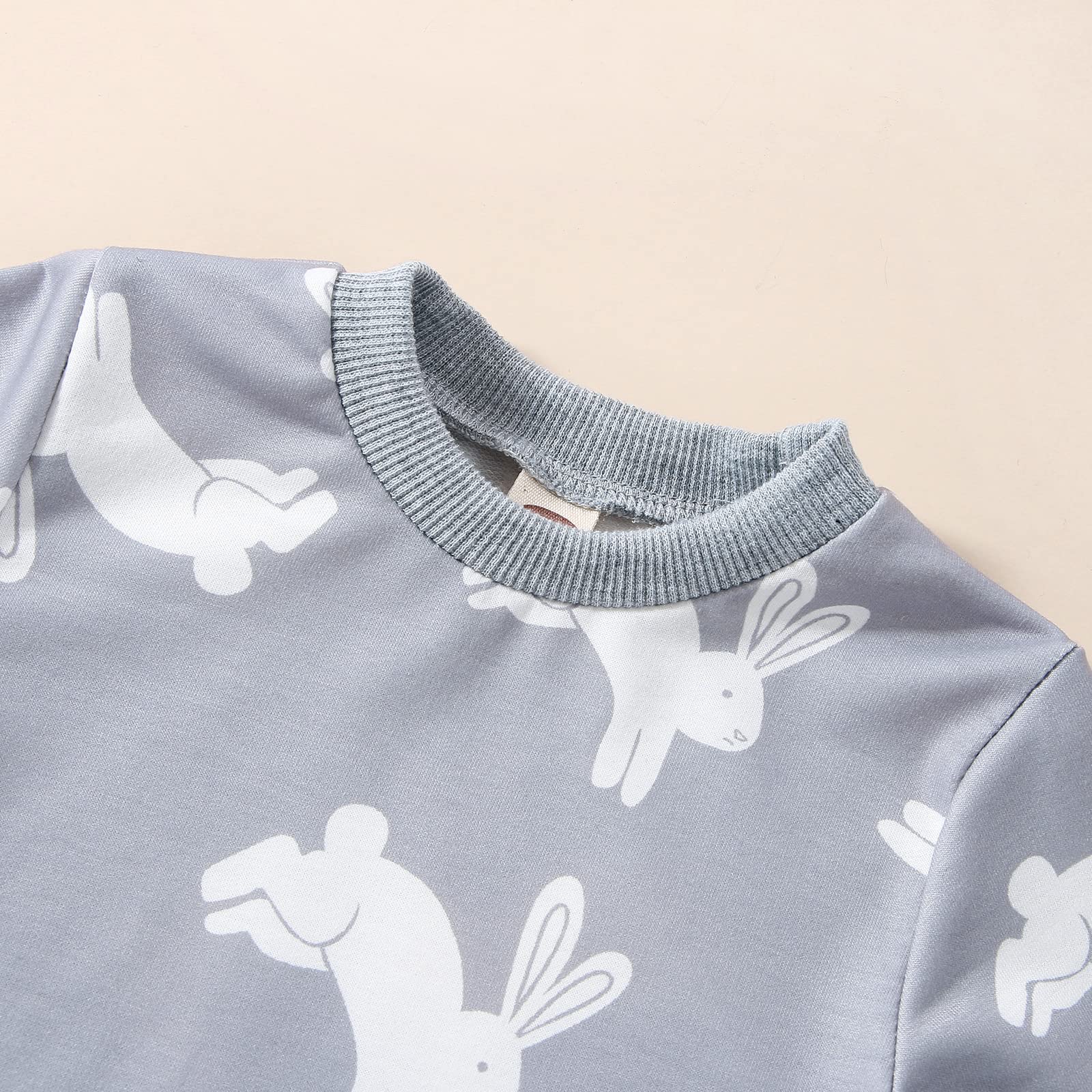 Lamuusaa Newborn Infant Baby Boy Easter Outfit Bunny Long Sleeve Romper Oversized Sweatshirt One Piece Bodysuit Jumpsuit (Grey, 0-3 Months)