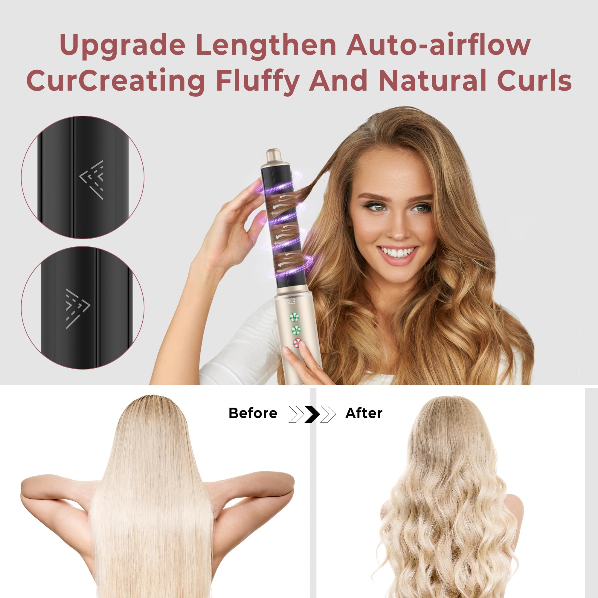 MogaWave Air Styler 7 in 1 Hair Styler Airbrush Haarstyler mit 110000 U/Min Haartrockner 1300W High Speed Föhn Mit Diffusor, Warmluftbürste, Auto Lockenstab Zum Styling, Volumisieren, Locken
