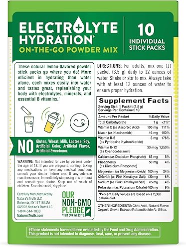 Miniatura 7 de Nature's Truth Paquetes de electrolitos en polvo  Paquete de 10  Sin azúcar  Suplemento de mezcla de bebidas veganas, sin OMG y sin gluten