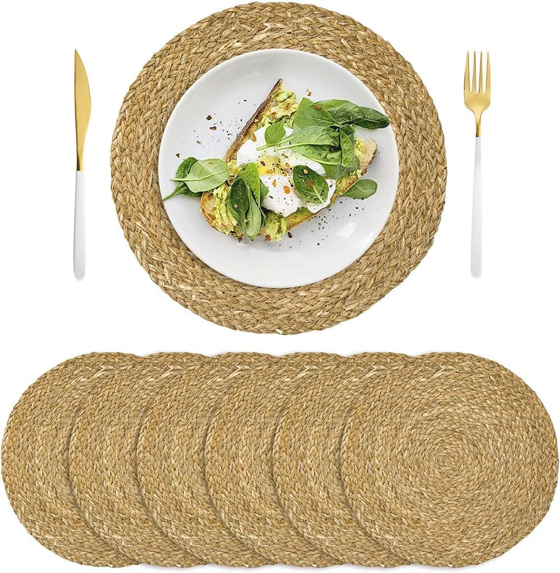 ALV Round Woven Placemats, Round Woven Placemats Set of 6 Handwoven Jute Placemats, Braided Table Mats Dining Table, Home, Party, Wedding