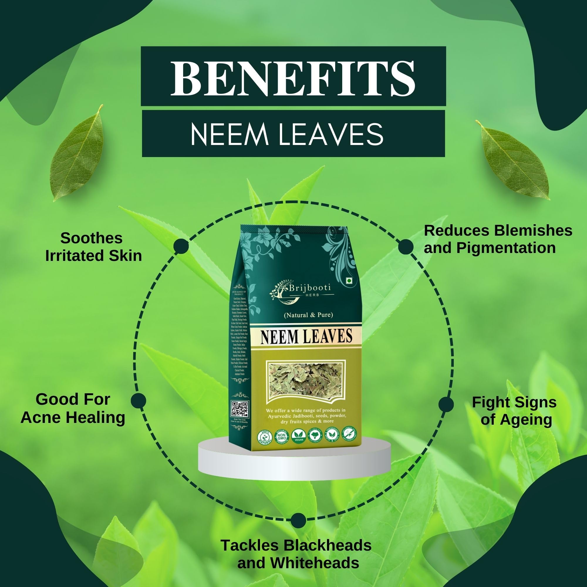 Brijbooti Neem Leaves 400 Gram - Leaf - Neem Leaves Dried for Skin & Eating - Sukhi Neem Patti — Amazon image 2