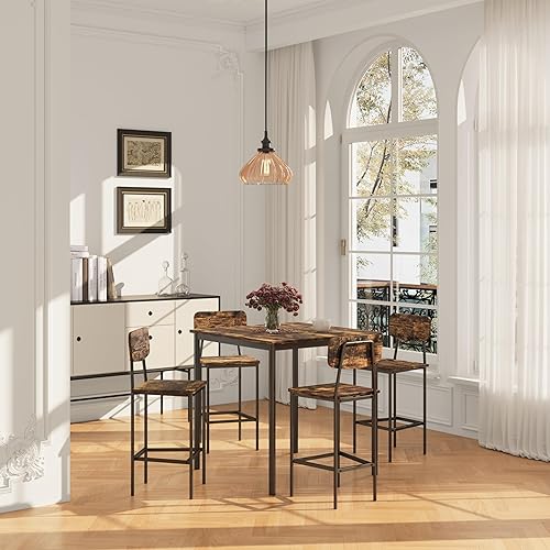 Miniatura 5 de Mesa de cocina y sillas de 4, juego de mesa de comedor para 4 personas con diseño que ahorra espacio, juego de mesa de comedor industrial para cena
