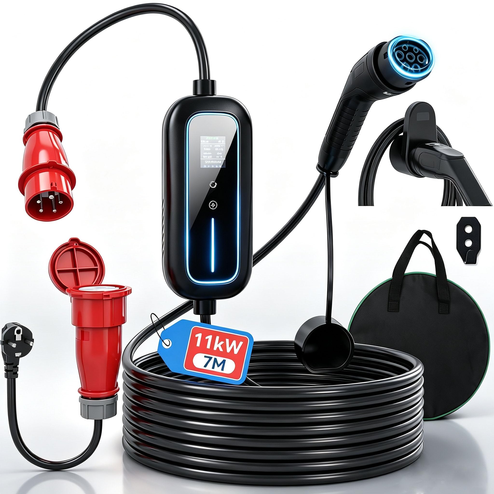 Fullwatt Mobile Wallbox 11KW, 7m Typ-2-Ladekabel 3-Phasig 8-16A