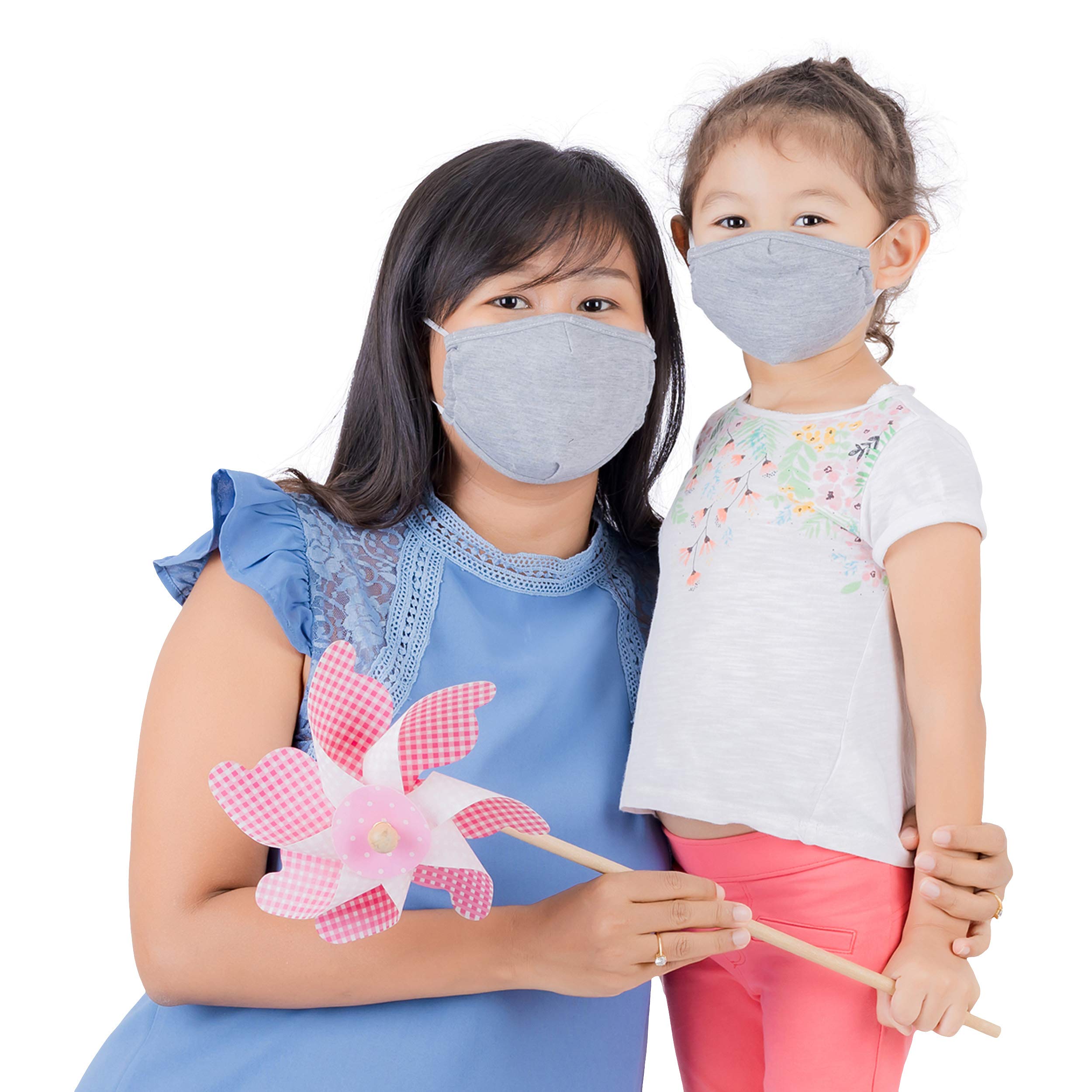 LOFBAZ Cloth Face Coverings Cotton Fabric with Filter Pocket Washable Reusable (Gray - Pack of 3, Small Kid 4 to 8 Year)