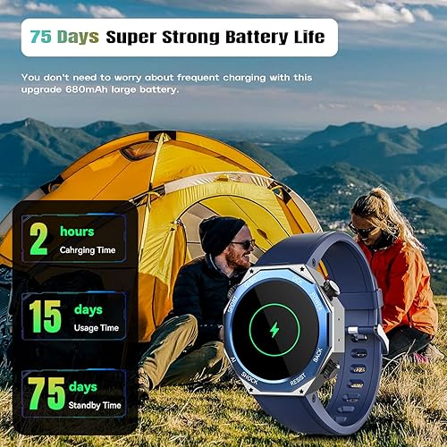 Miniatura 5 de BJNAAL Reloj inteligente táctico para hombre con llamada Bluetooth, monitor de salud, podómetro, batería de 70 días de duración, 5 ATM resistente al