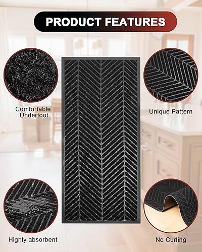 Miniatura 8 de Tapete para puerta delantera interior y exterior, 3 x 10 pies, resistente para entrada, tapete absorbente de bajo perfil de bienvenida
