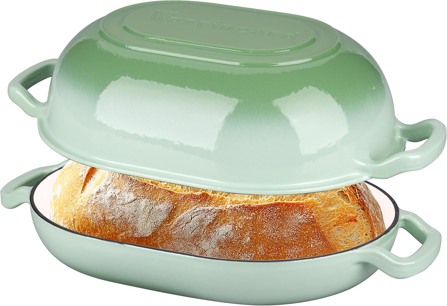 Enameled Cast Iron Sourdough Bread Oven, Dutch Oven, Loaf Cast Iron Bread Pan for Homemade Bread Baking, Meatloaf Pan with Lid, 7QT, Green 7 QT Green