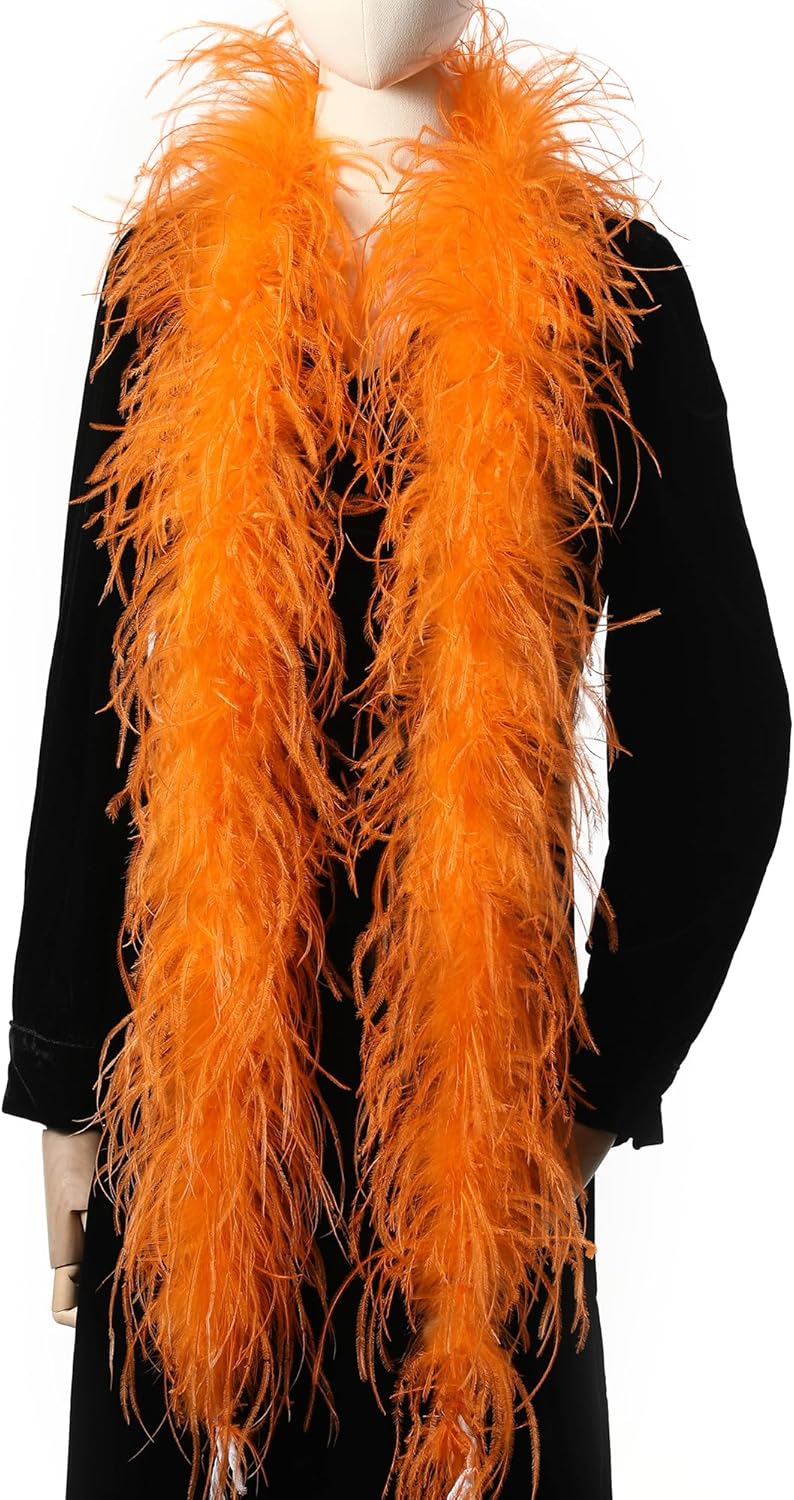 Soarer Orange Ostrich Feather Boas – 2yards 3ply Long Boas for Party, DIY Production, Clothing Decoration (Orange)