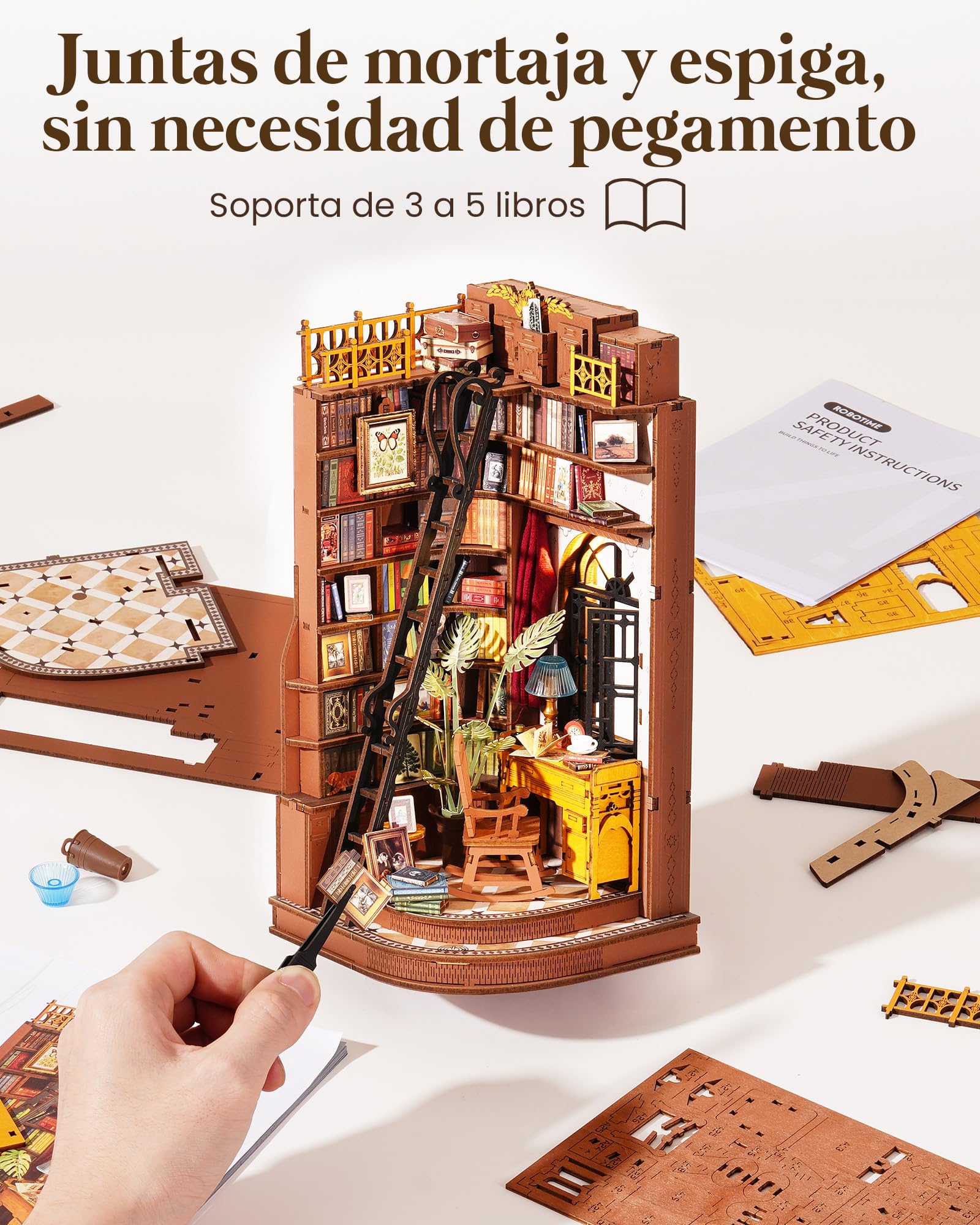 Rolife Book Nook Estudio de Esquina Silencioso Casa de Muñecas para Decoración de Escritorios Diorama Booknook DIY Miniaturas House Regalo de Cumpleaños de Navidad para Adolescentes y Persona Amada