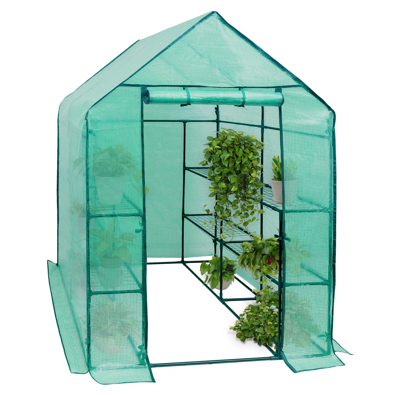 WOLTU Garden Greenhouse Walk In Plastic Tomato Greenhouse Vegetable Fruit Flower Plant Shed with Reinforced PE Cover 143x143x195cm Green
