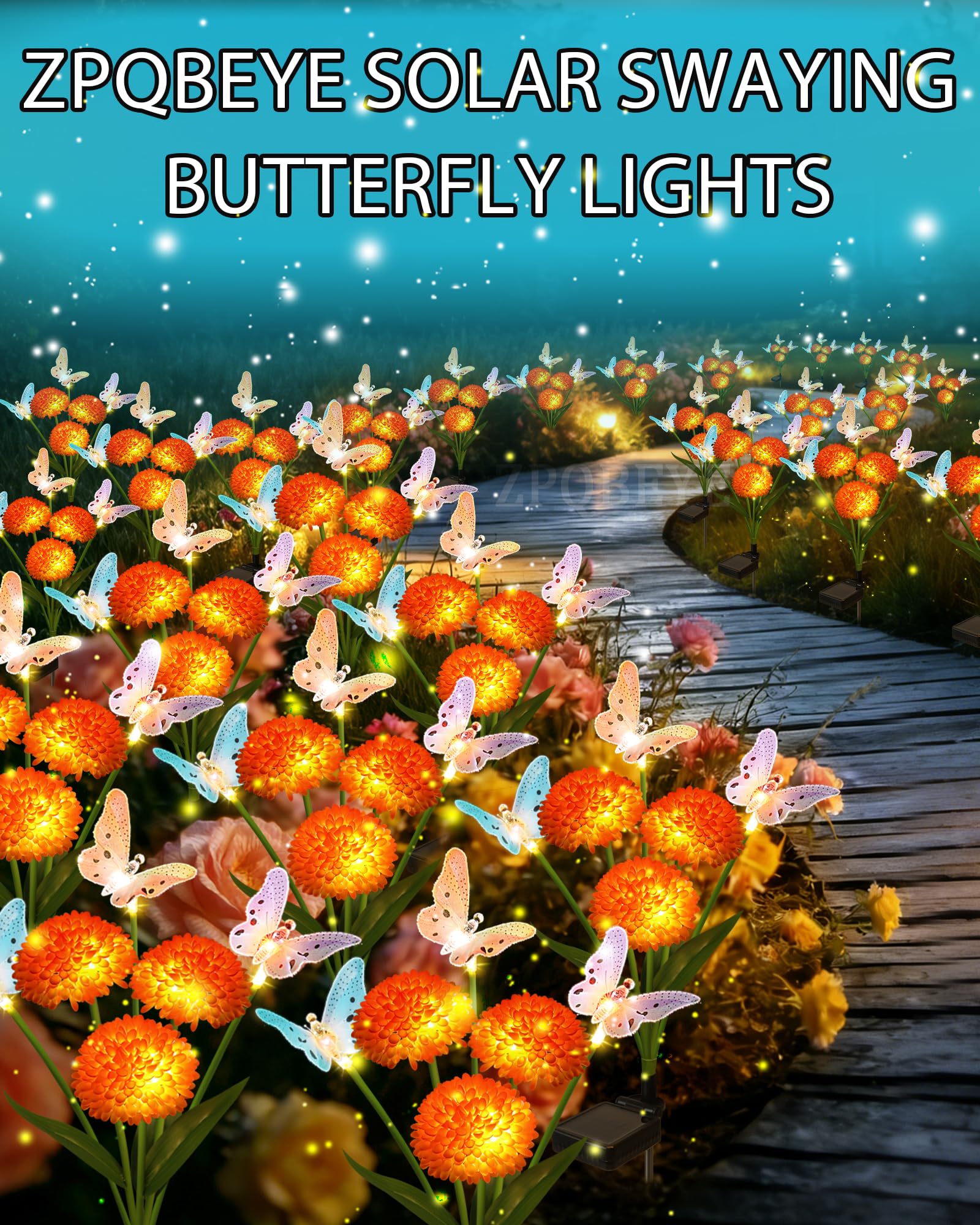 Luces solares de jardín para exteriores, impermeables, decorativas, paquete de 3 luces de mariposa oscilantes con 9 flores grandes, luces solares para decoración de jardín exterior, patio