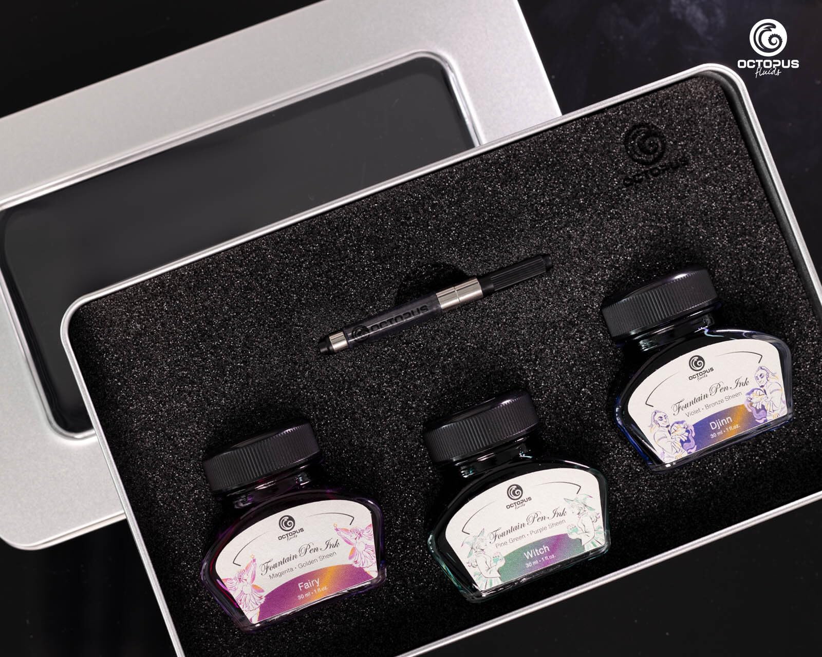 Octopus Fluids 3 x 30 ml tusz do piór wiecznych Sheen z konwerterem, zestaw Magic