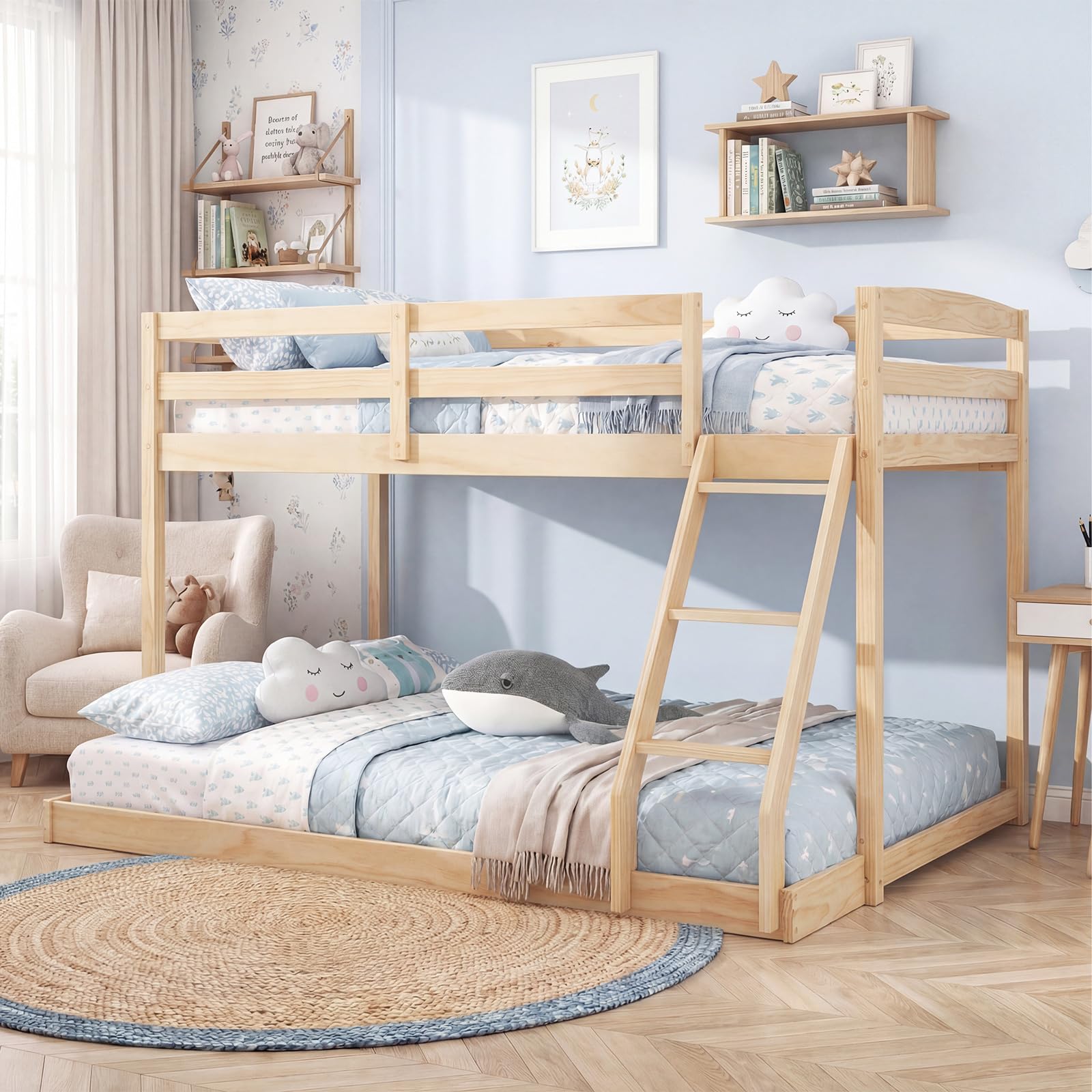Giantex Twin Over Full Solid Wood Bunk Bed