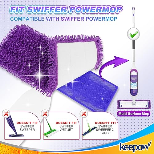 Miniatura 2 de KEEPOW Almohadillas de repuesto reutilizables para mopa eléctrica compatibles con Swiffer PowerMop, repuestos de microfibra para mopa eléctrica,