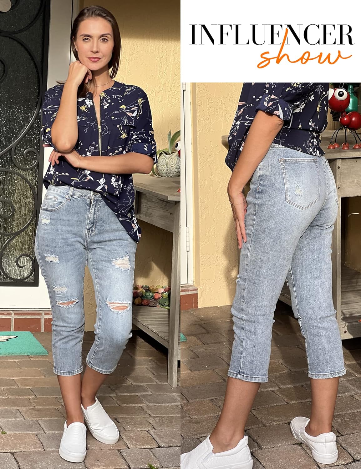 luvamia Womens Capri Jeans for Women High Waisted Skinny Ripped Jean Denim Pants - Image 5