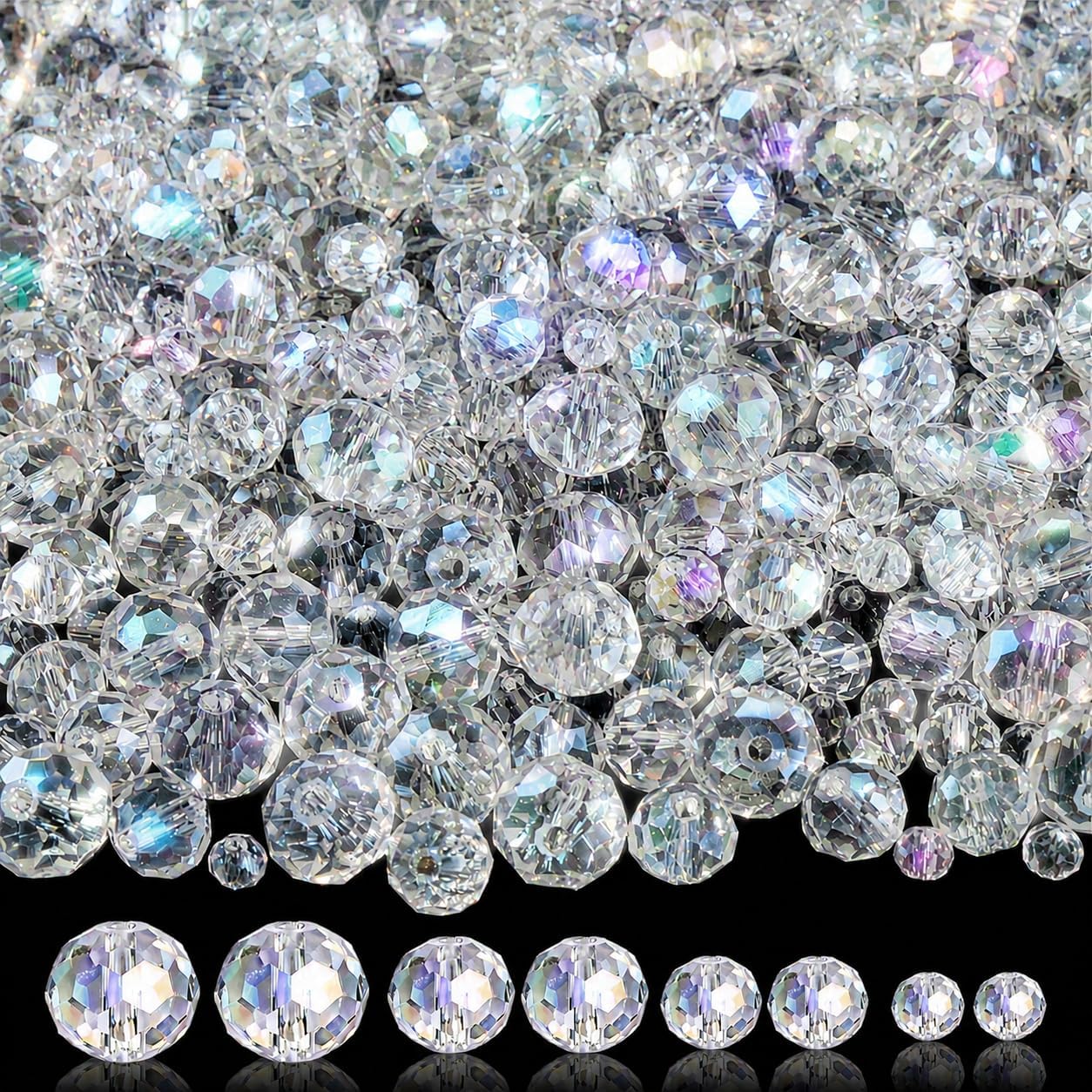 1000Pcs Glass Beads for Jewelry Making, 4/6/8/10mm Bracelet Making Kit
