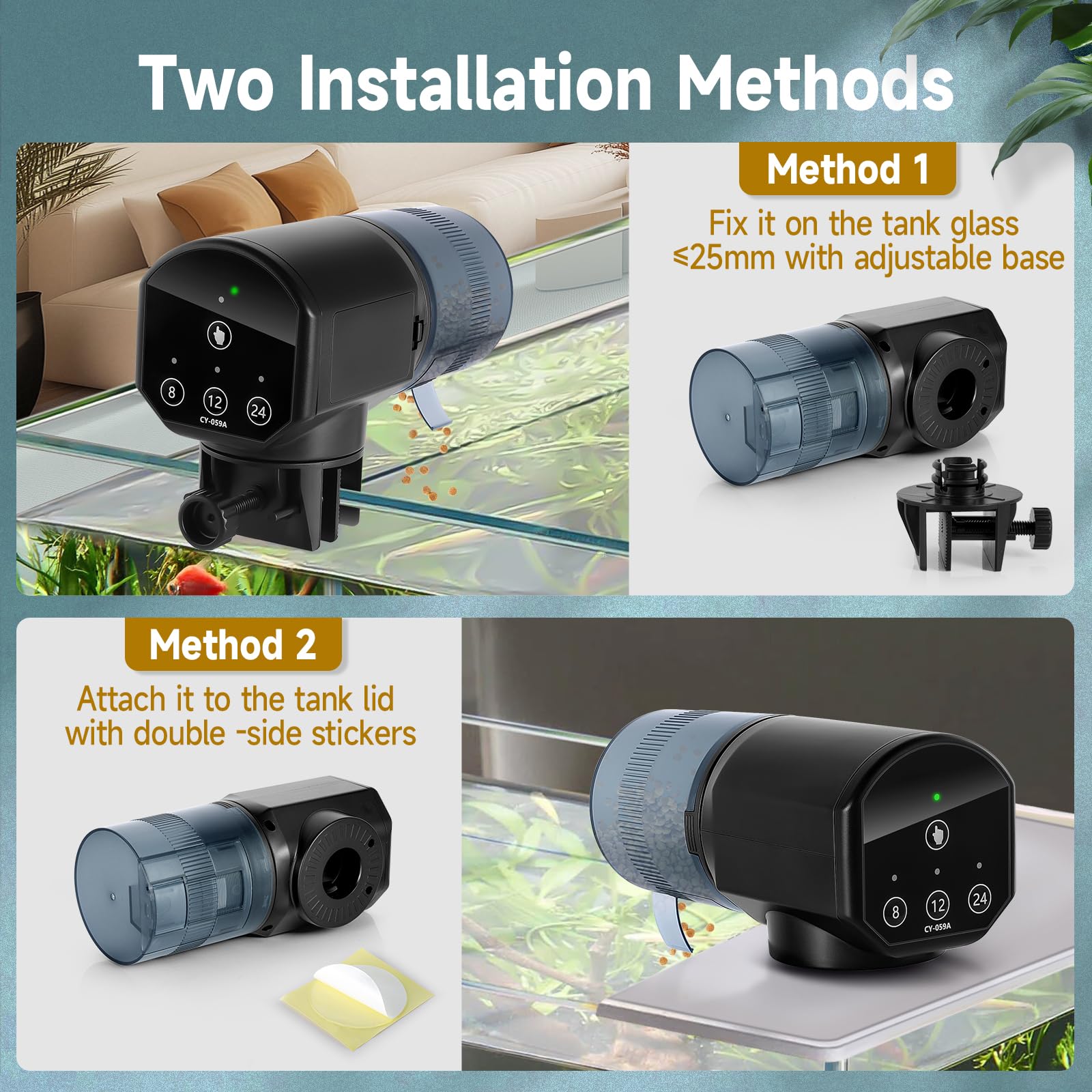 URAQT Automatico Distributore Cibo Pesci a Batteria, Mangiatoia Automatica Acquario, 200ML Mangiatoia Pesci, Con indicatore LED, con 2 batterie AAA e Anello per Alimentatore Pescis, Nero