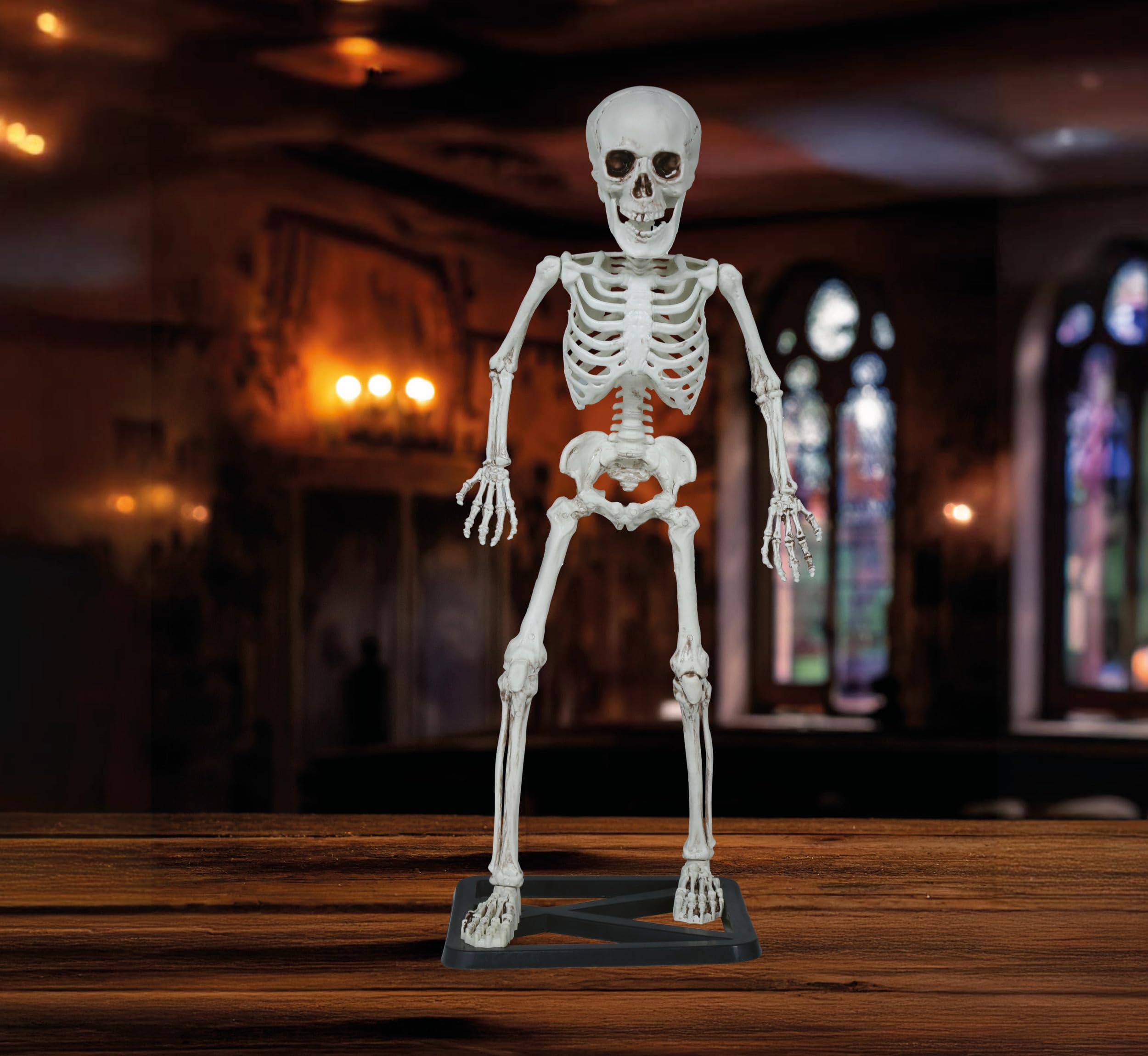 FIESTAS GUIRCA | Standing Skeleton with Skull (21.7 in) - Halloween Decoration for Skull and Skeleton Parties - Ideal for Spooky Celebrations and Themed Events - Beige