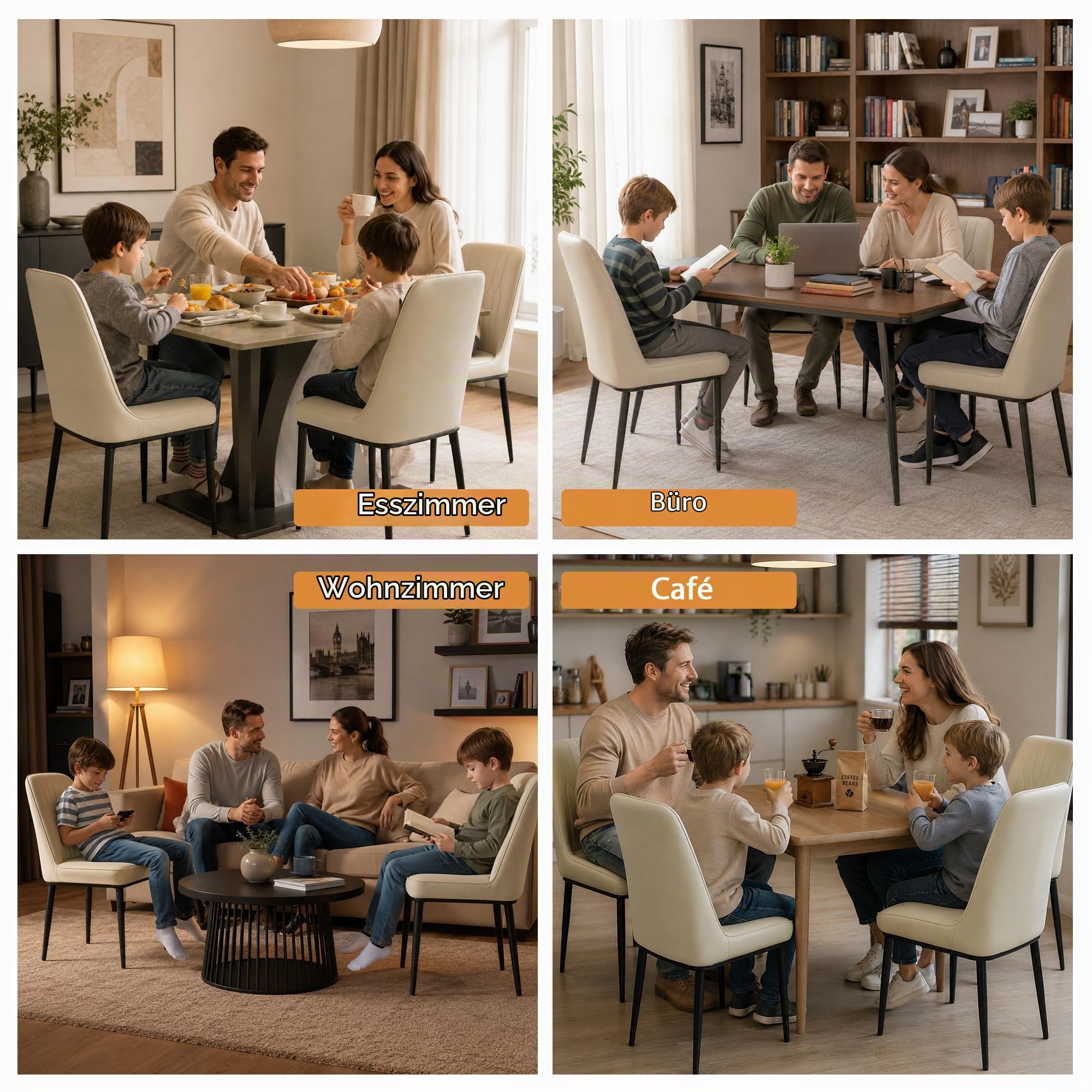 Durrafy Esszimmerstühle 2er Set aus Kunstleder, Gepolsterte Küchenstühle mit Hoher Rückenlehne, Moderne Polsterstühle mit Metallbeinen, Robuste Esszimmerstühle für Esszimmer Küche Wohnzimmer, Creme